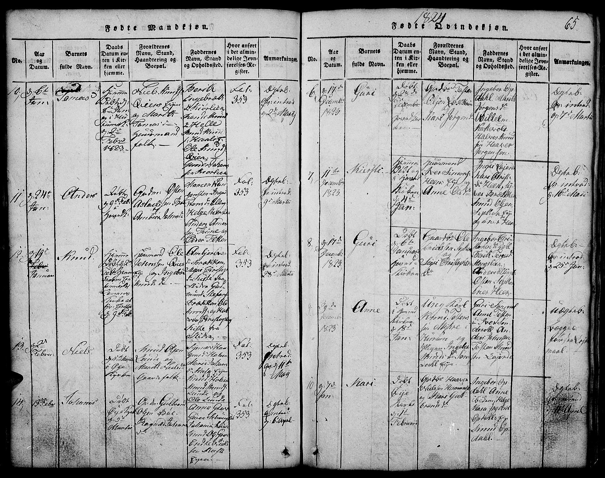 Vang prestekontor, Valdres, SAH/PREST-140/H/Hb/L0002: Parish register (copy) no. 2, 1814-1889, p. 65