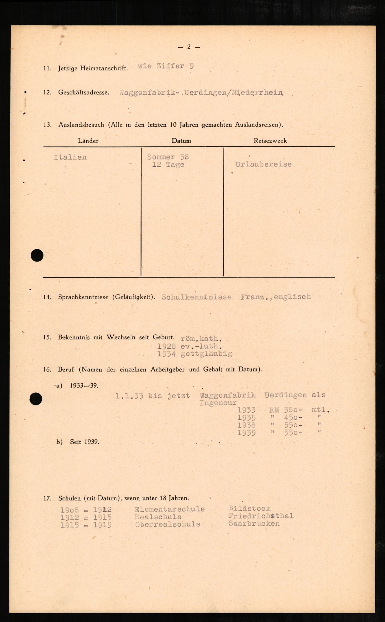 Forsvaret, Forsvarets overkommando II, AV/RA-RAFA-3915/D/Db/L0002: CI Questionaires. Tyske okkupasjonsstyrker i Norge. Tyskere., 1945-1946, p. 34