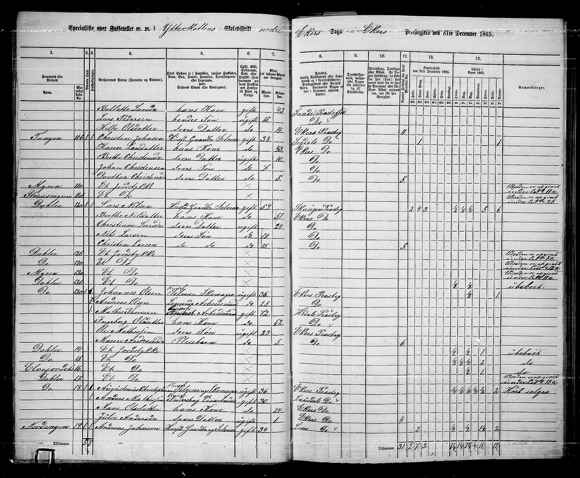 RA, 1865 census for Eiker, 1865, p. 287