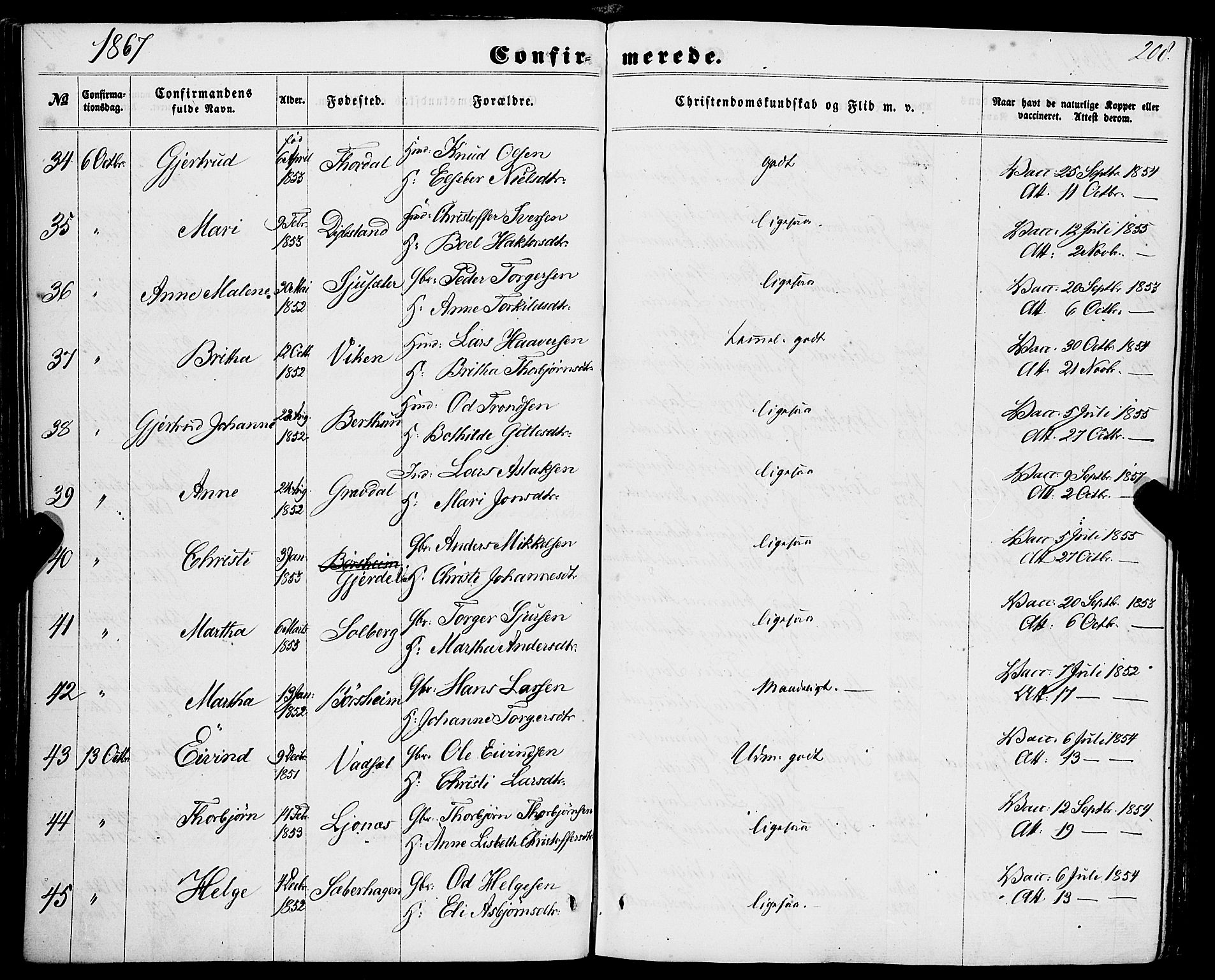 Strandebarm sokneprestembete, AV/SAB-A-78401/H/Haa: Parish register (official) no. A 8, 1858-1872, p. 208