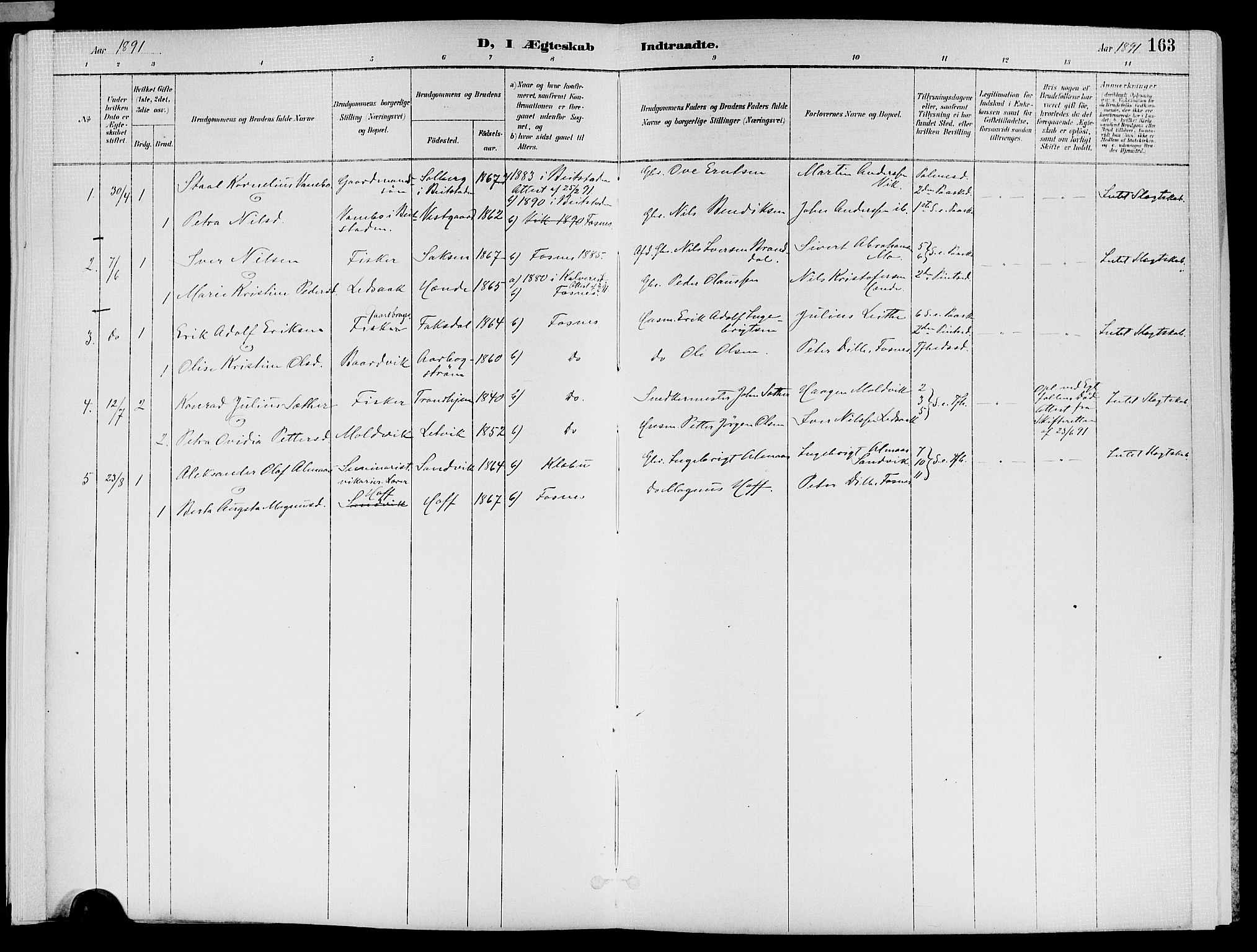 Ministerialprotokoller, klokkerbøker og fødselsregistre - Nord-Trøndelag, SAT/A-1458/773/L0617: Parish register (official) no. 773A08, 1887-1910, p. 163