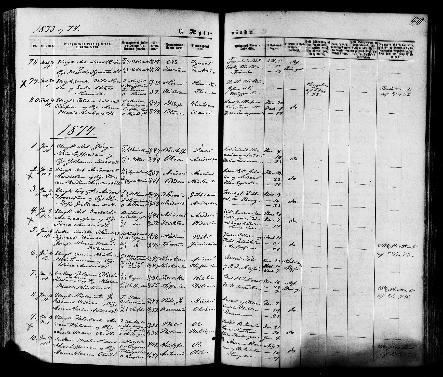 Eiker kirkebøker, AV/SAKO-A-4/F/Fa/L0017: Parish register (official) no. I 17, 1869-1877, p. 470