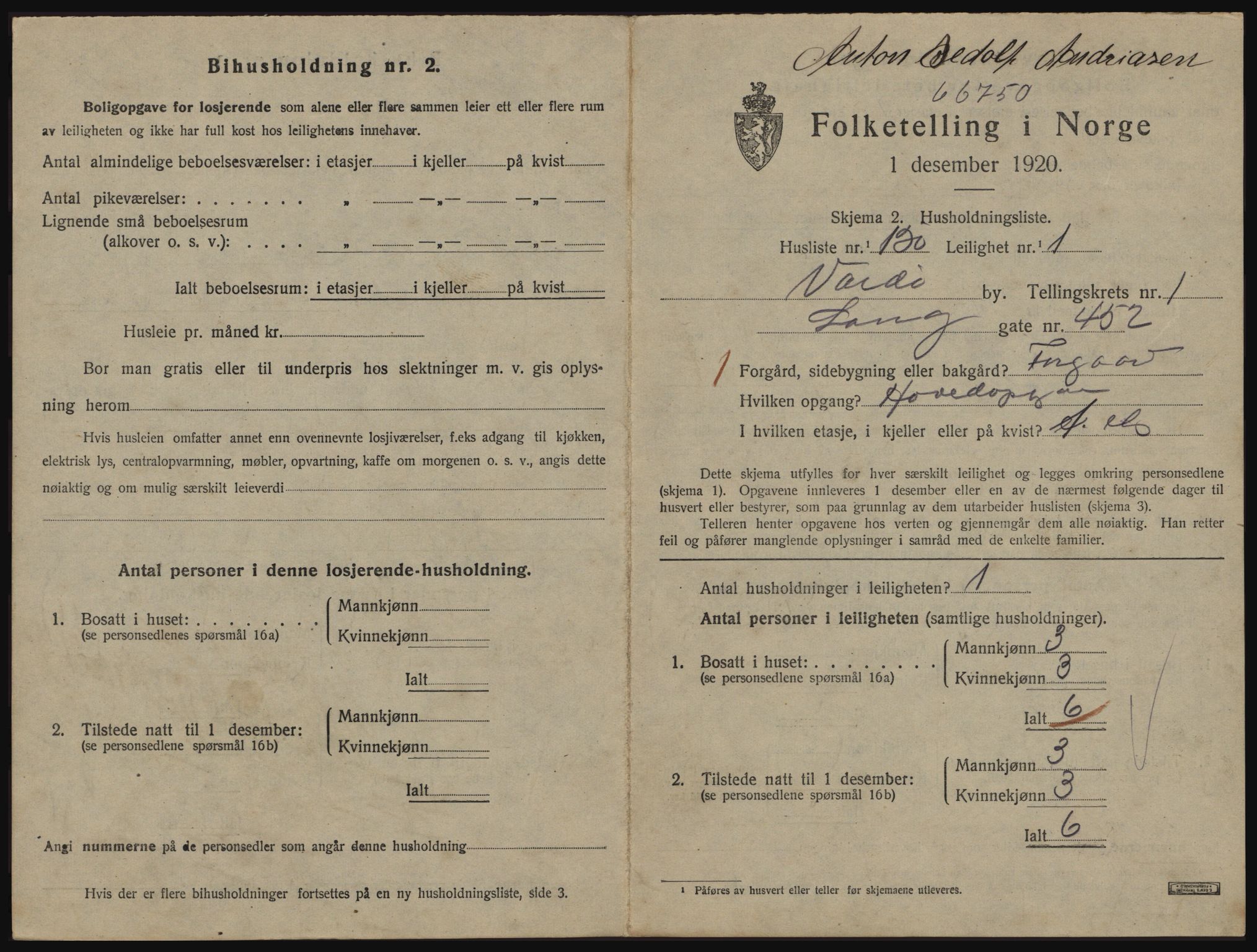 SATØ, 1920 census for Vardø, 1920, p. 1557