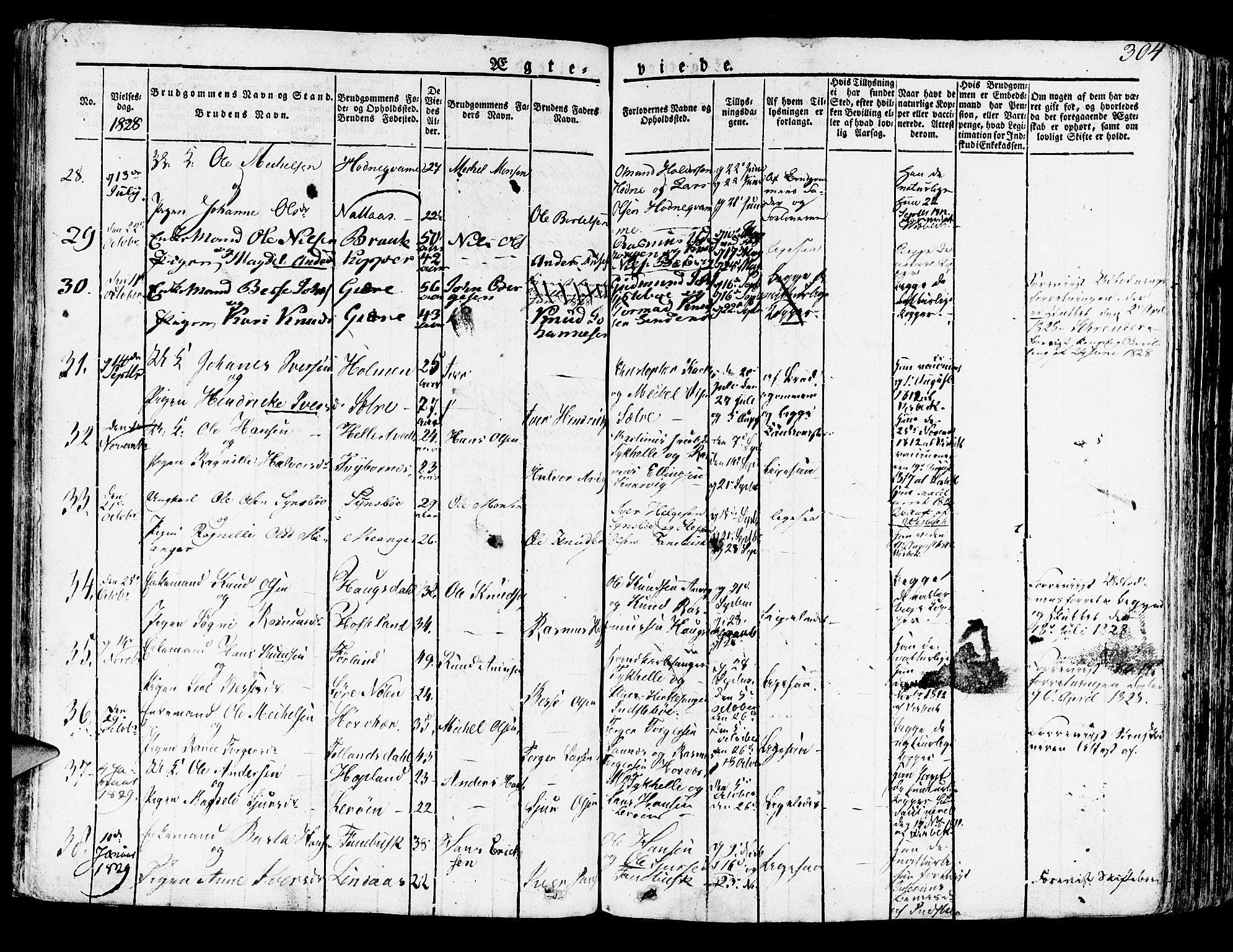 Lindås Sokneprestembete, SAB/A-76701/H/Haa: Parish register (official) no. A 8, 1823-1836, p. 304