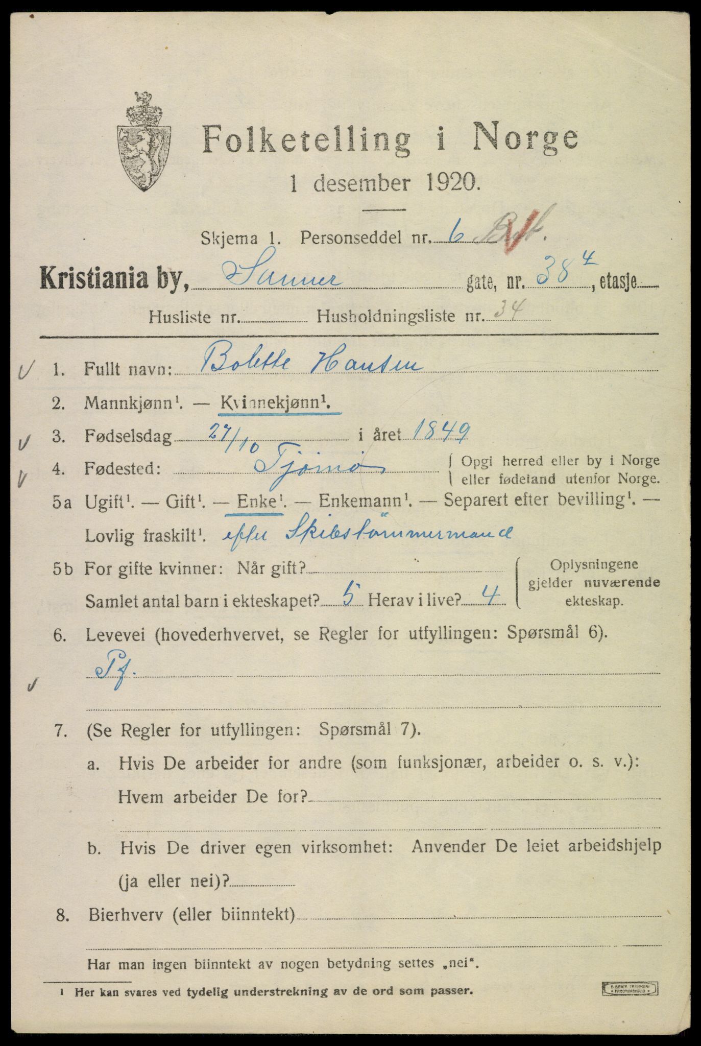 SAO, 1920 census for Kristiania, 1920, p. 483473