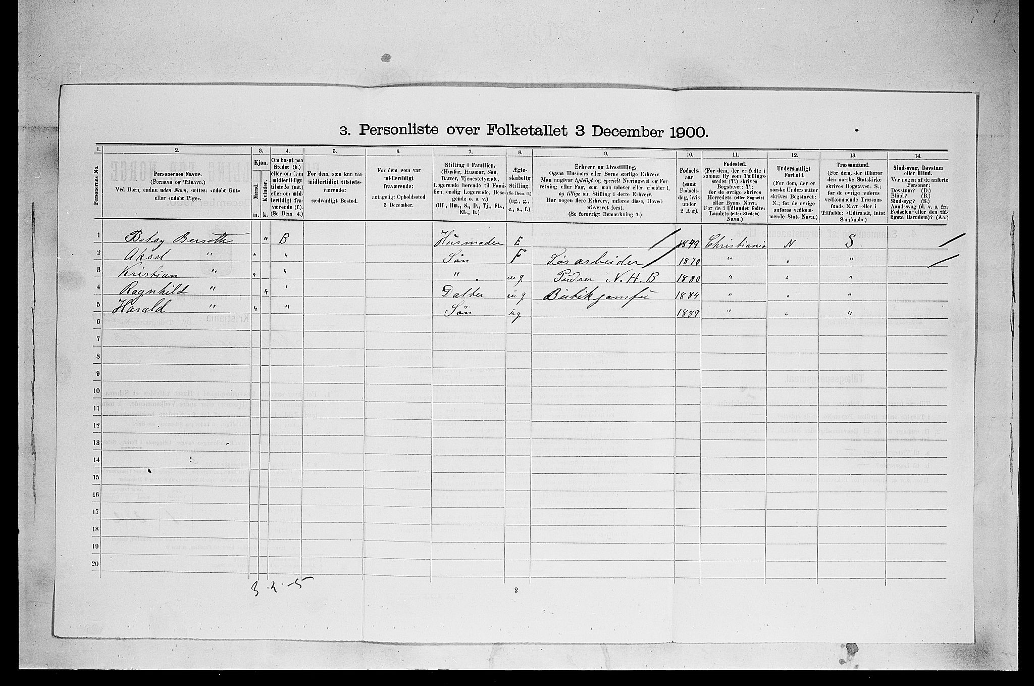 SAO, 1900 census for Kristiania, 1900, p. 18743