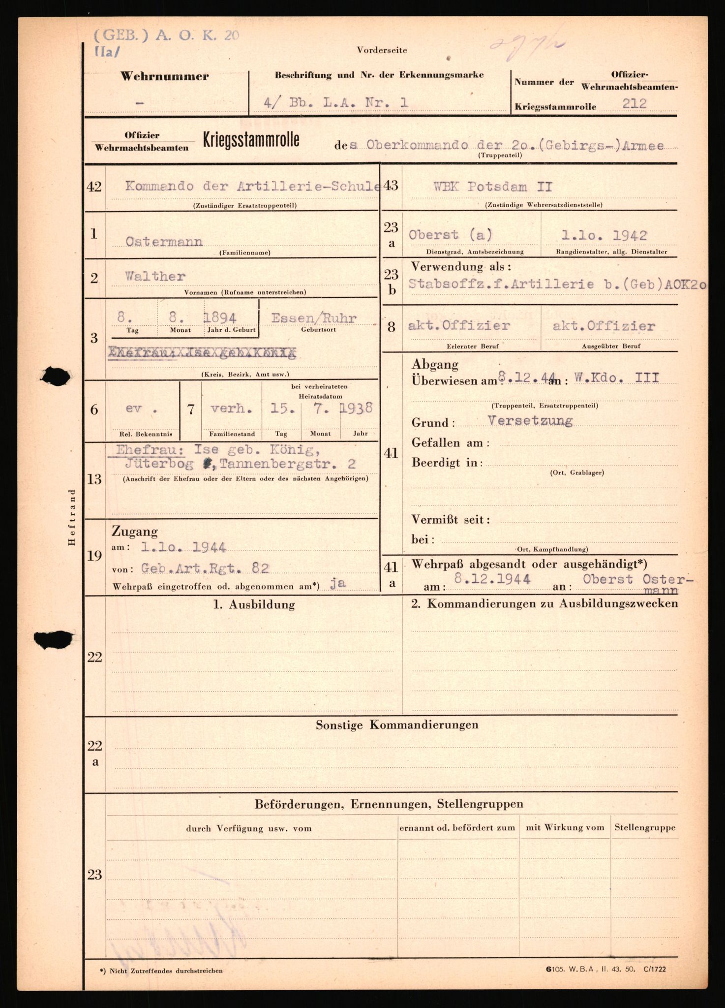 Forsvarets Overkommando. 2 kontor. Arkiv 11.4. Spredte tyske arkivsaker, AV/RA-RAFA-7031/D/Dar/Dara/L0018: Personalbøker, 1940-1945, p. 1205