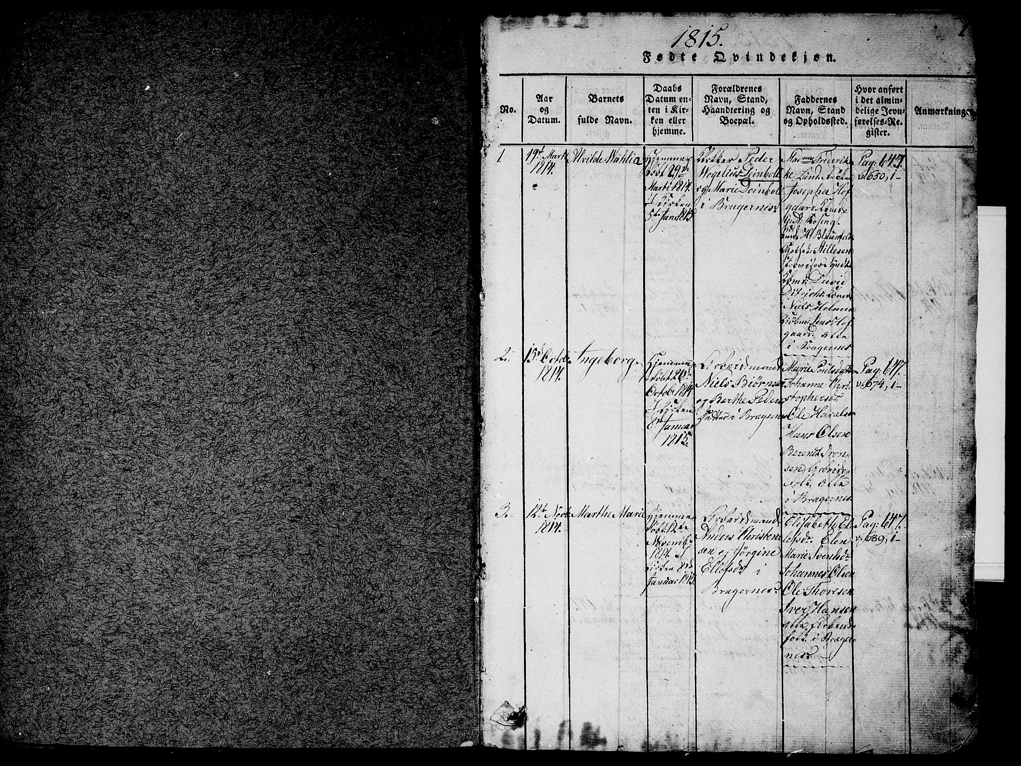 Bragernes kirkebøker, SAKO/A-6/G/Ga/L0001: Parish register (copy) no. 1, 1815-1829, p. 0-1