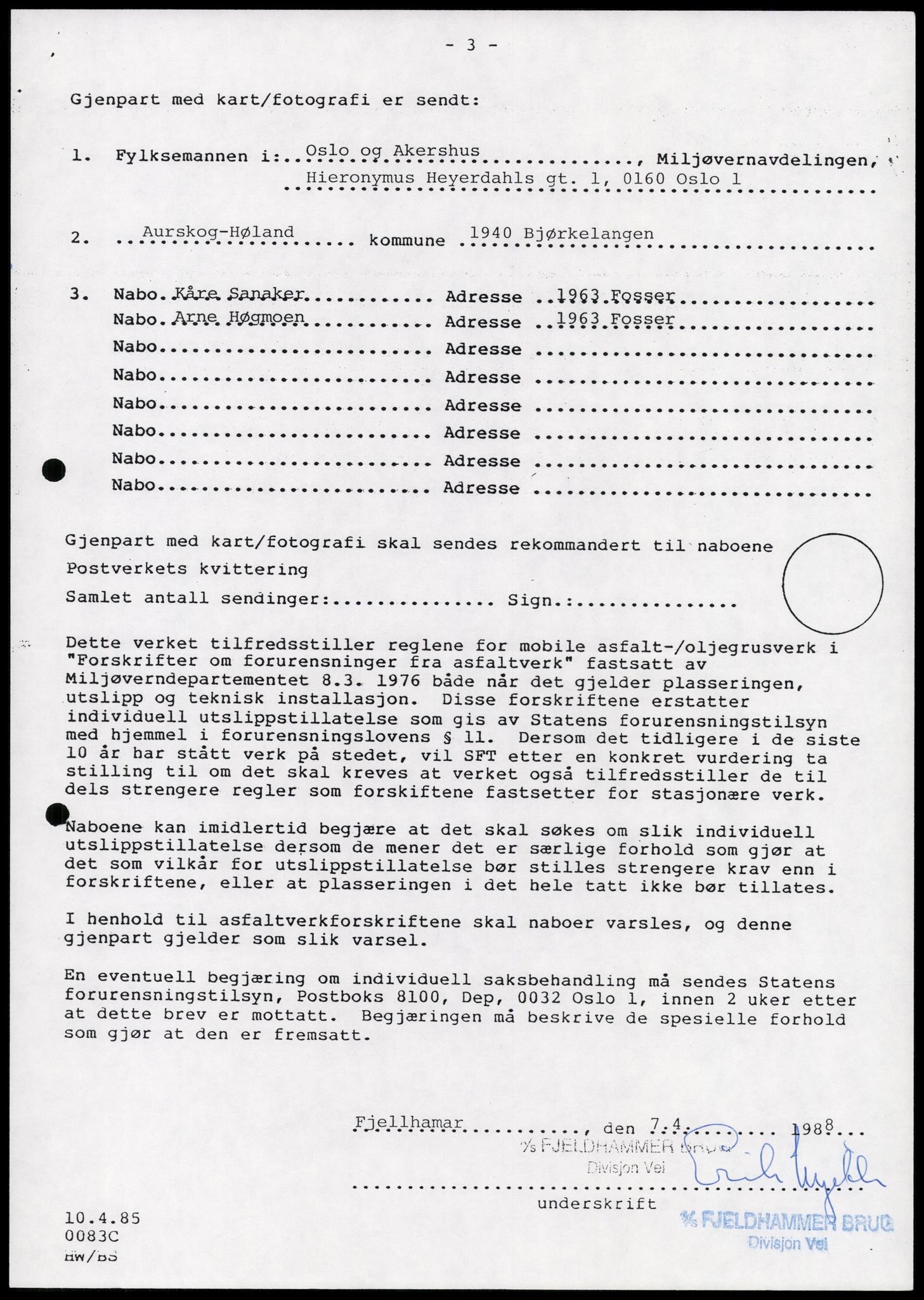 Statens forurensningstilsyn, hovedkontoret, AV/RA-S-4136/1/D/Da/L0493: Konsesjonssaker, 1985-1993, p. 257
