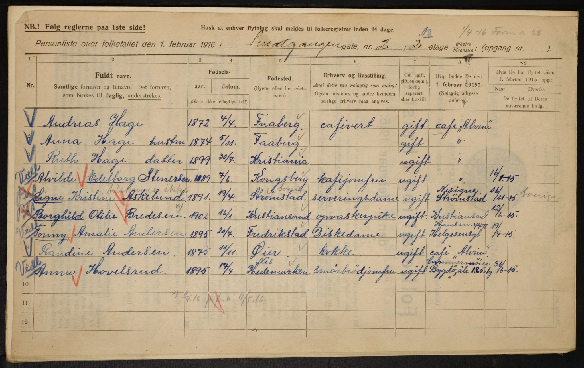 OBA, Municipal Census 1916 for Kristiania, 1916, p. 99443