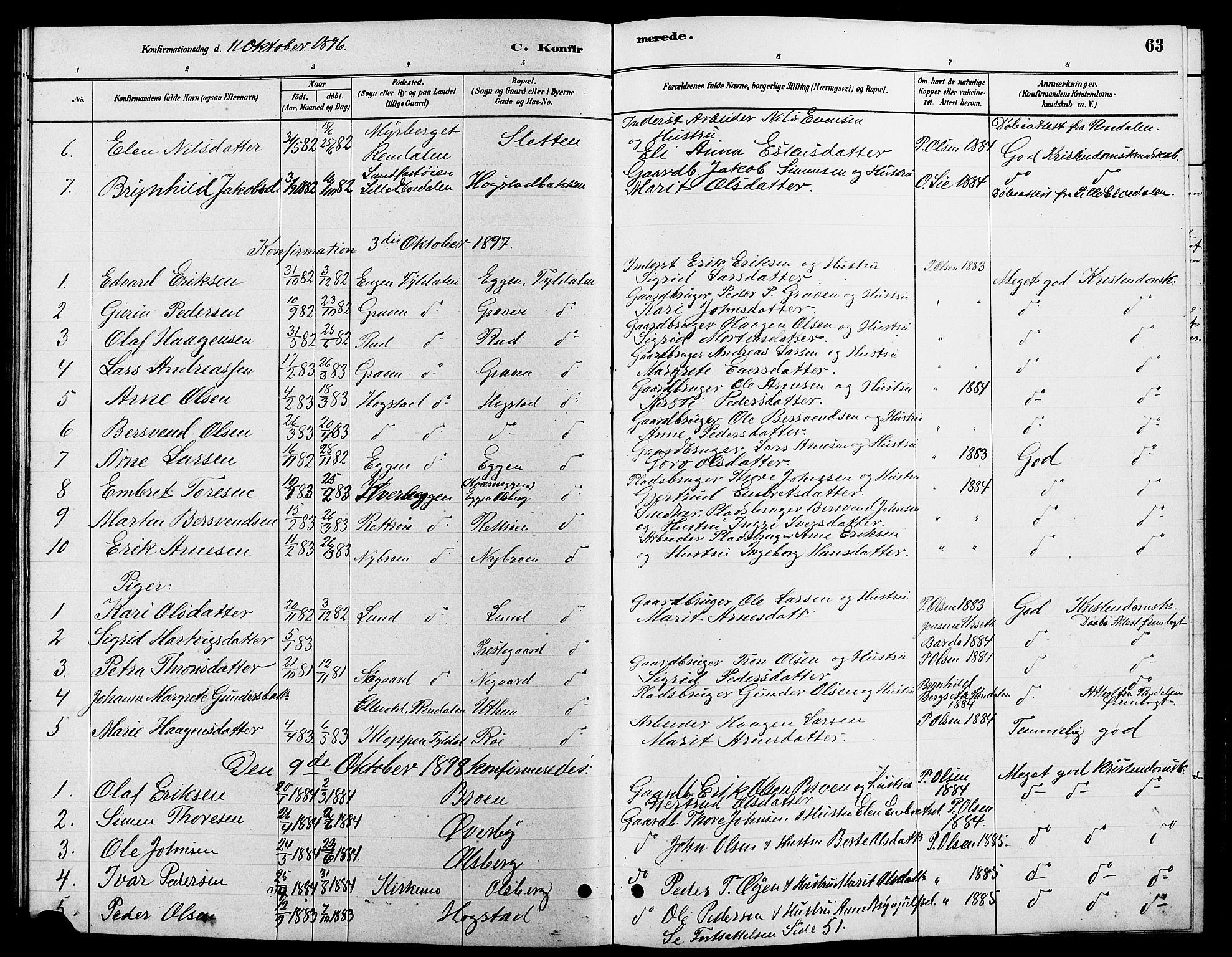 Tynset prestekontor, SAH/PREST-058/H/Ha/Hab/L0007: Parish register (copy) no. 7, 1880-1901, p. 63
