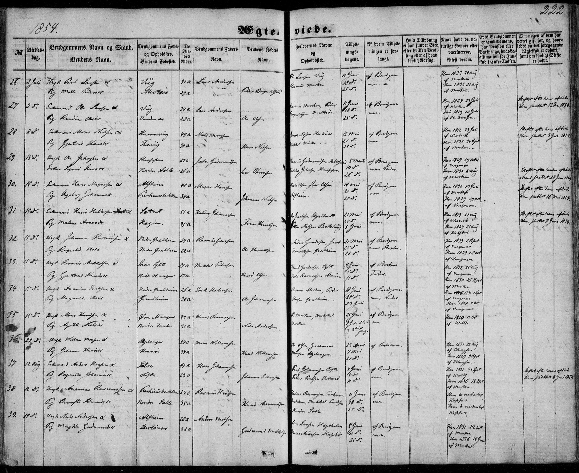 Manger sokneprestembete, AV/SAB-A-76801/H/Haa: Parish register (official) no. A 6, 1849-1859, p. 222