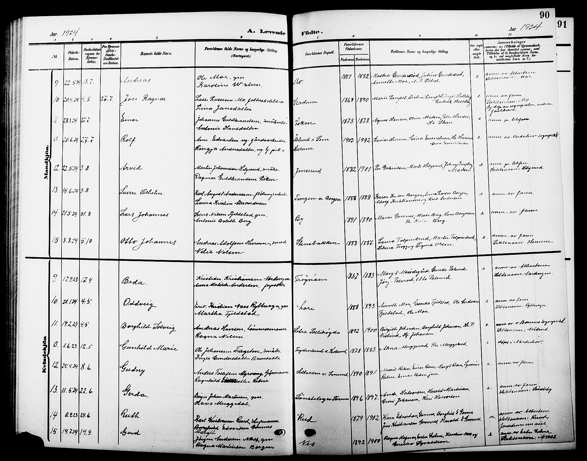 Hole kirkebøker, SAKO/A-228/G/Ga/L0004: Parish register (copy) no. I 4, 1905-1924, p. 90