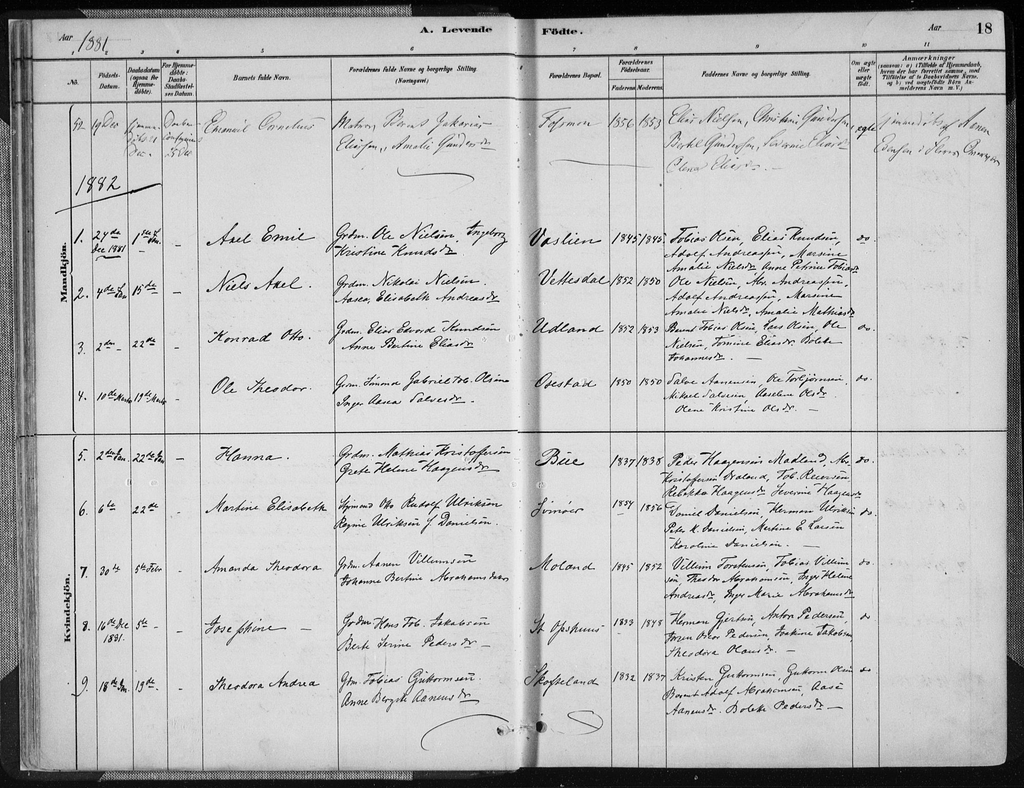 Sør-Audnedal sokneprestkontor, AV/SAK-1111-0039/F/Fa/Fab/L0009: Parish register (official) no. A 9, 1880-1895, p. 18