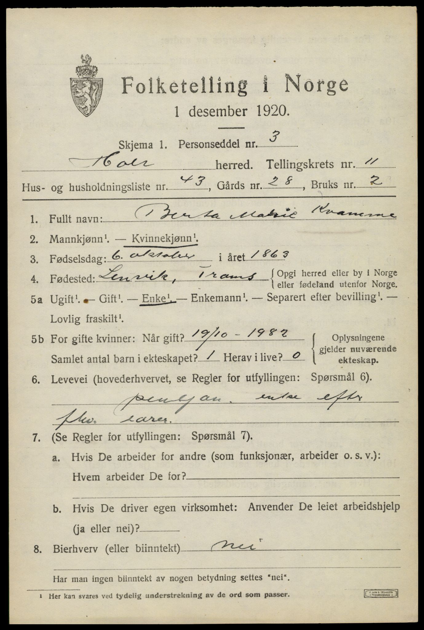 SAK, 1920 census for Holt, 1920, p. 6606