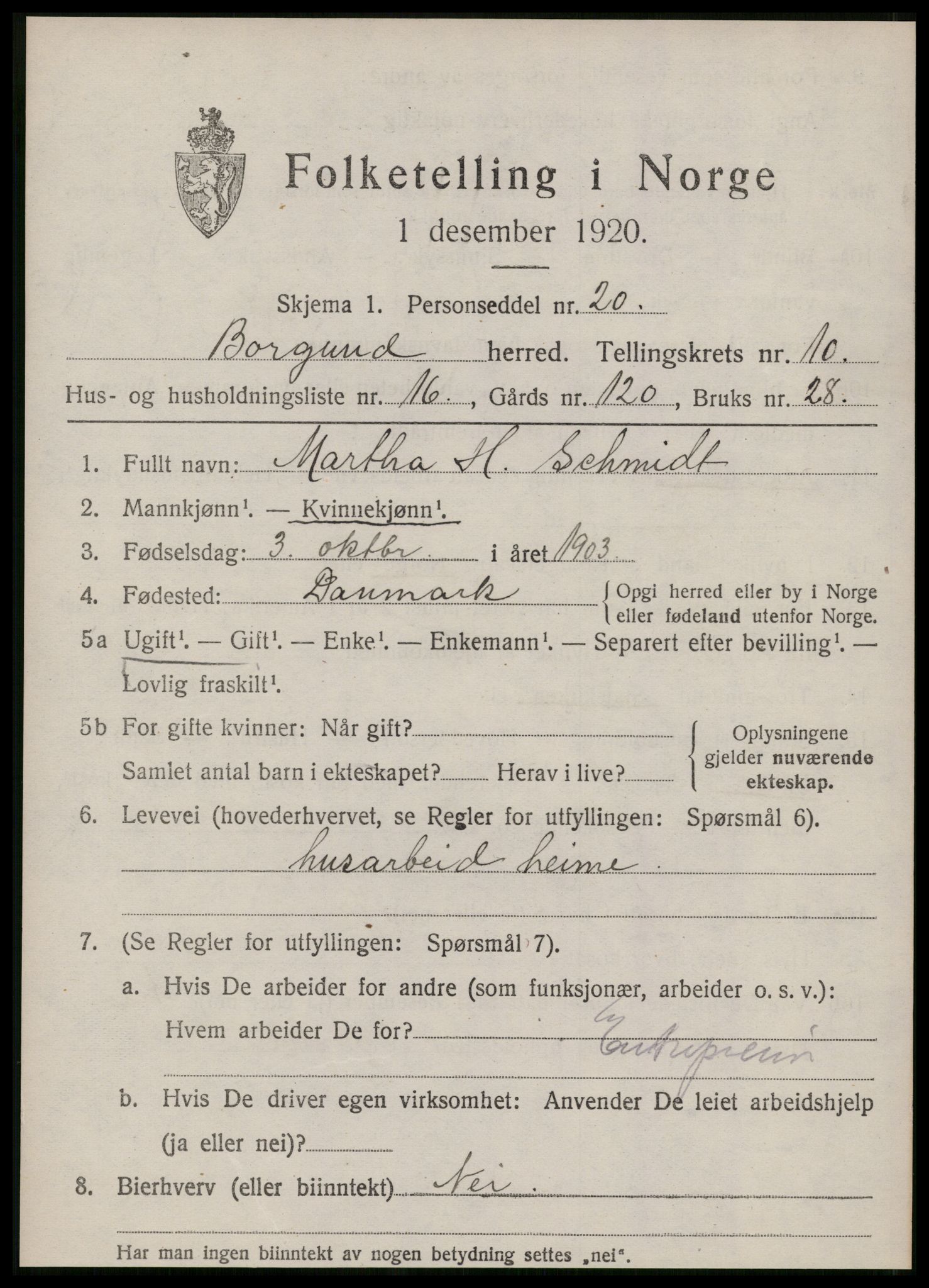 SAT, 1920 census for Borgund, 1920, p. 9542