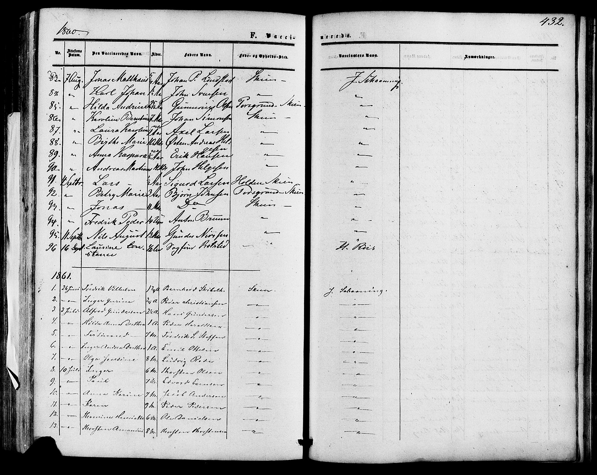 Skien kirkebøker, SAKO/A-302/F/Fa/L0007: Parish register (official) no. 7, 1856-1865, p. 432