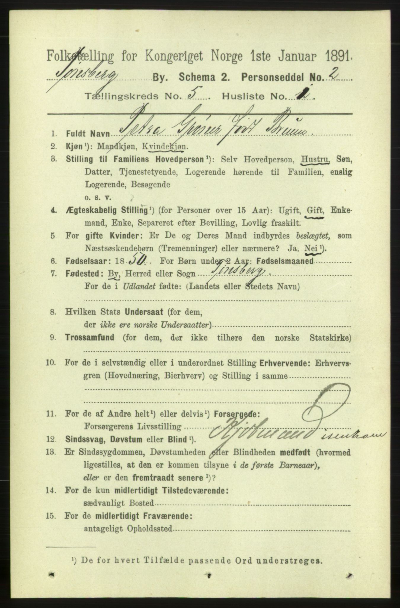 RA, 1891 census for 0705 Tønsberg, 1891, p. 2201