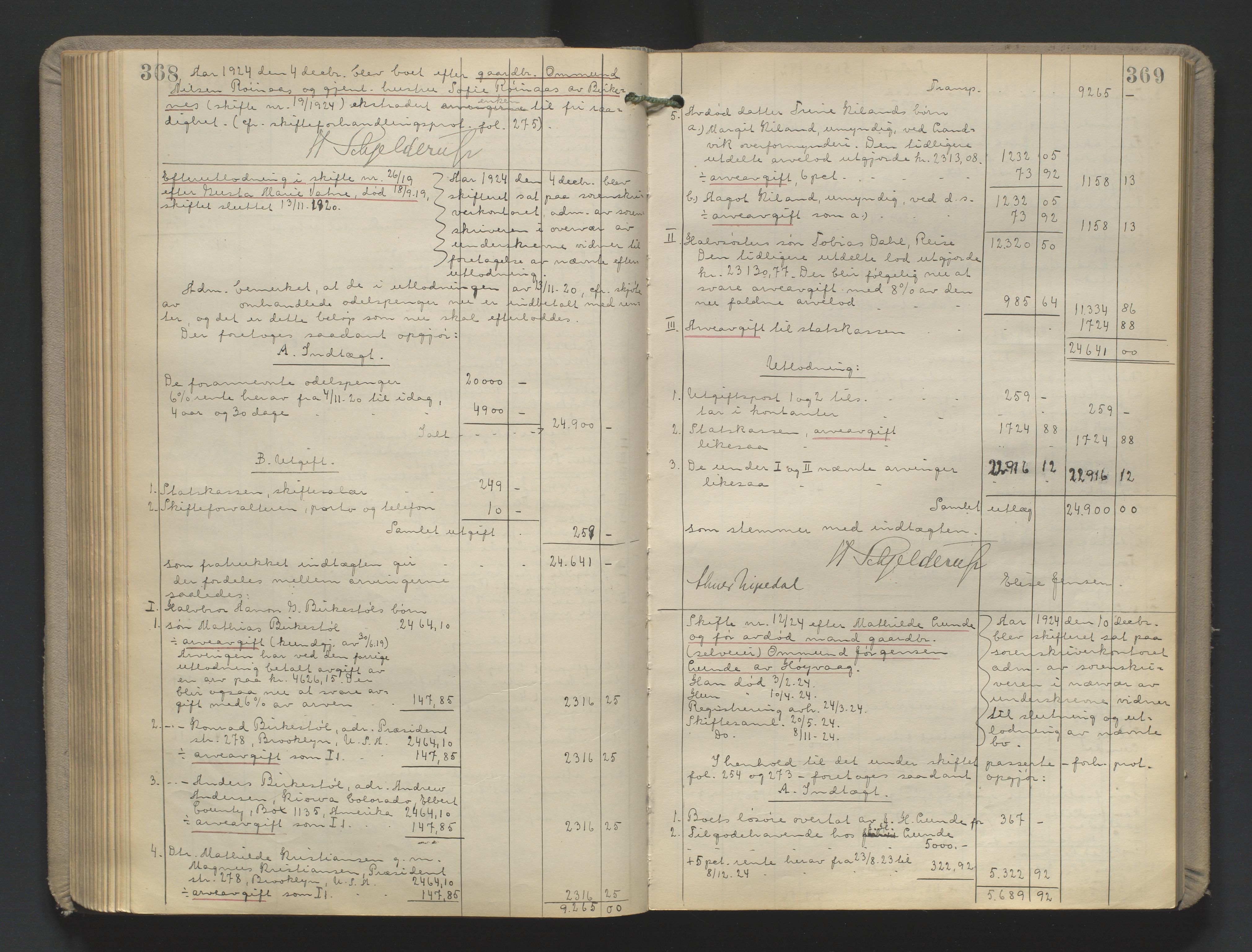 Vestre Nedenes/Sand sorenskriveri, AV/SAK-1221-0010/H/Hc/L0022: Skifteutlodningsprotokoll nr. 9, 1919-1932, p. 368-369