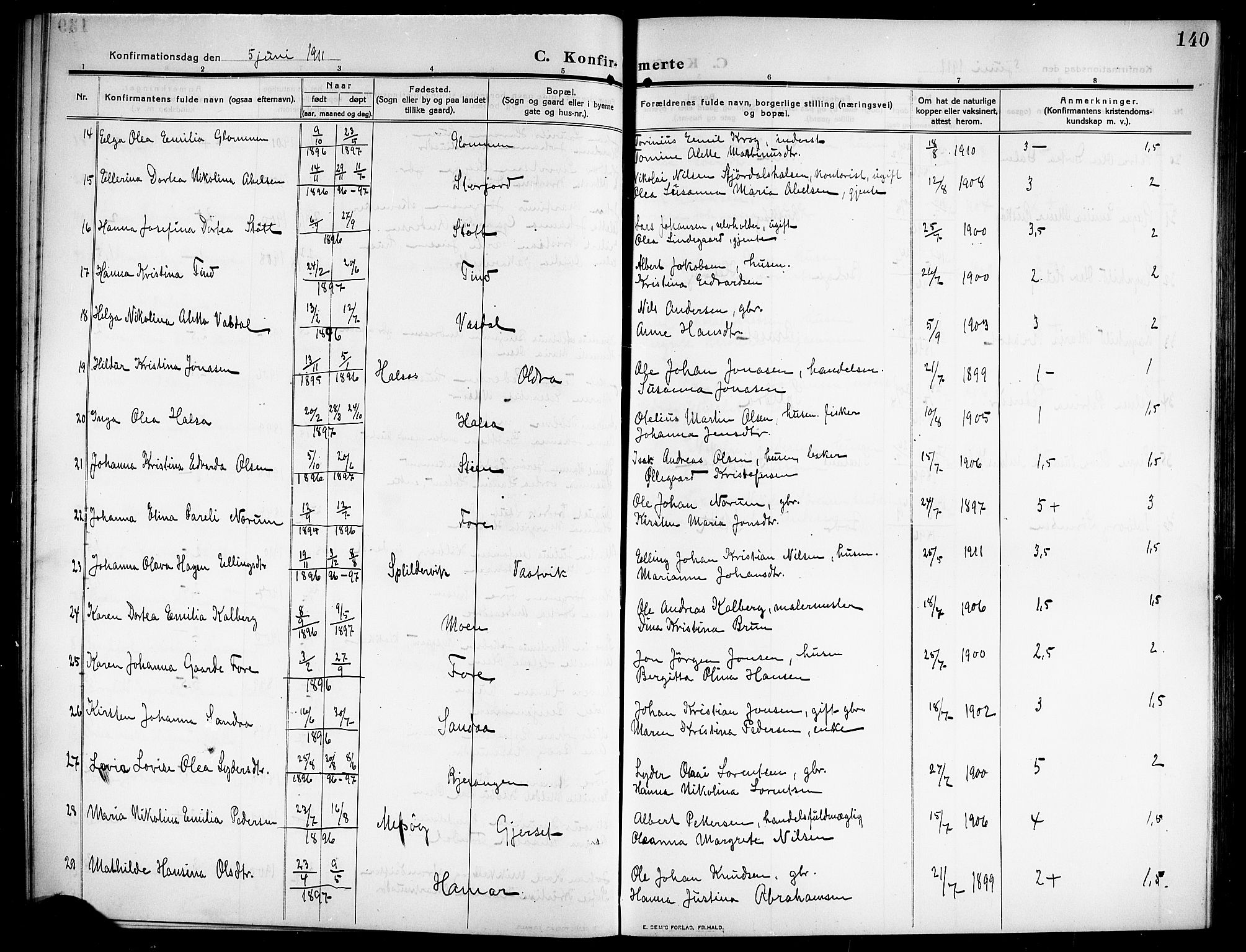 Ministerialprotokoller, klokkerbøker og fødselsregistre - Nordland, AV/SAT-A-1459/843/L0639: Parish register (copy) no. 843C08, 1908-1924, p. 140