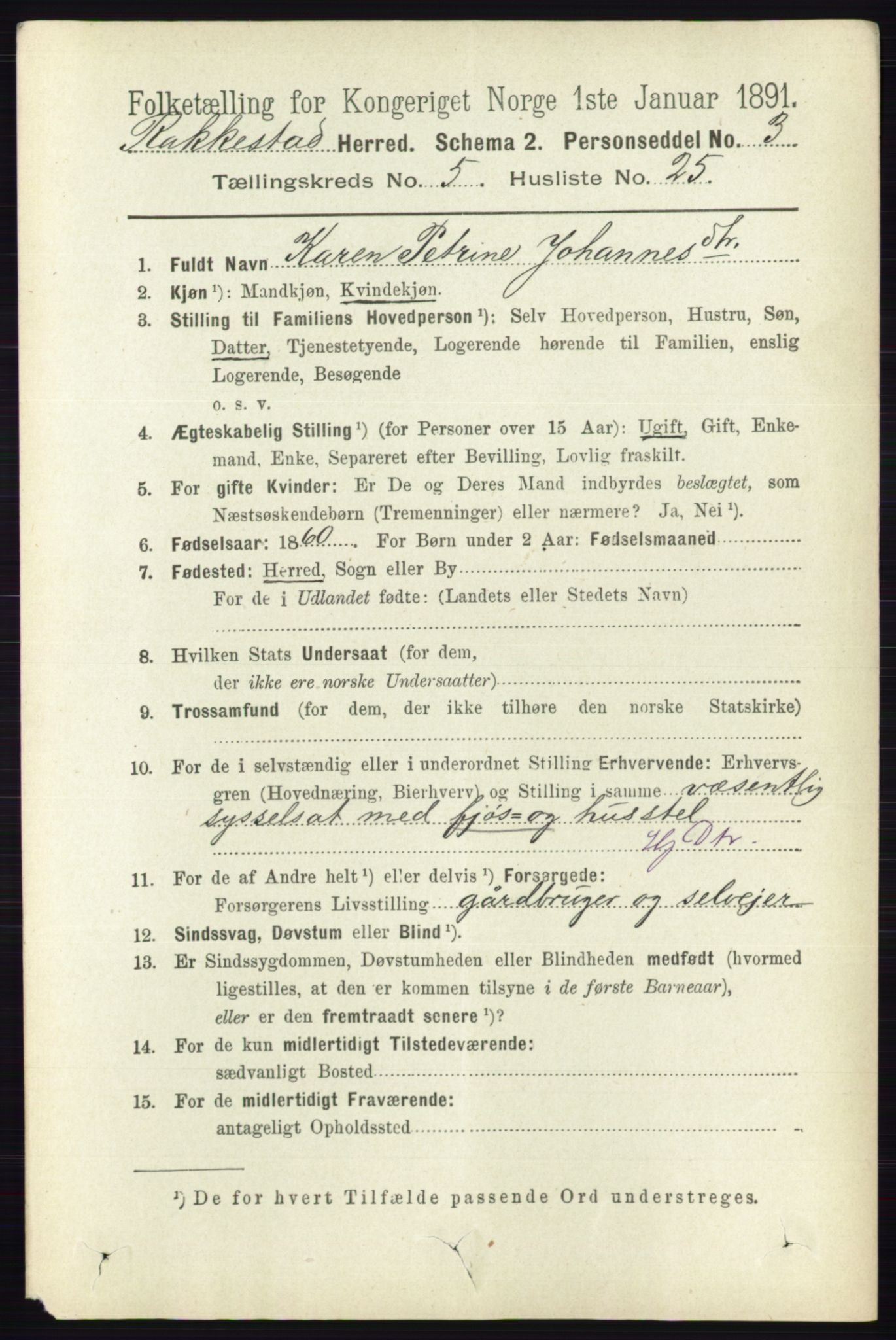 RA, 1891 census for 0128 Rakkestad, 1891, p. 2377