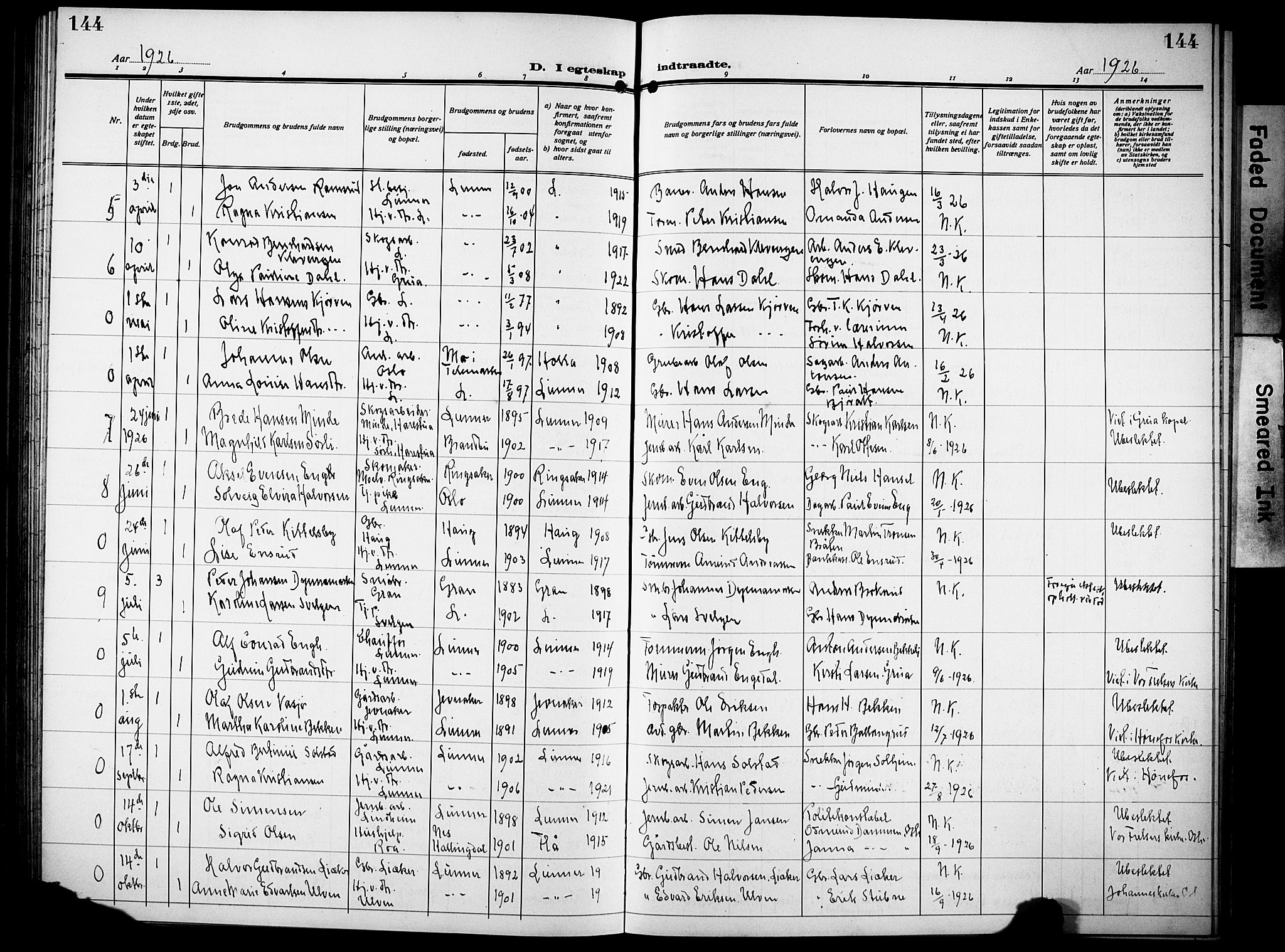 Lunner prestekontor, SAH/PREST-118/H/Ha/Hab/L0002: Parish register (copy) no. 2, 1923-1933, p. 144