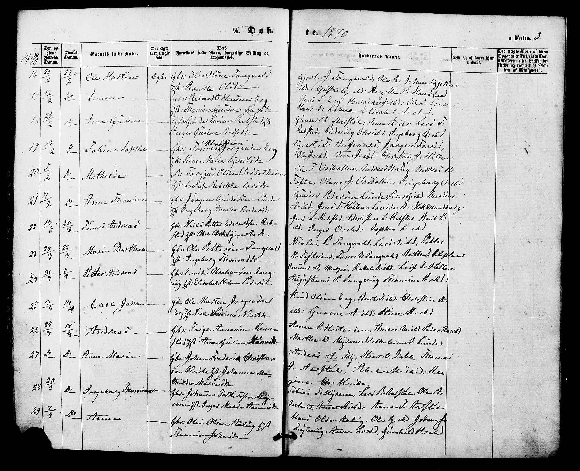 Søgne sokneprestkontor, AV/SAK-1111-0037/F/Fa/Fab/L0011: Parish register (official) no. A 11, 1869-1879, p. 3
