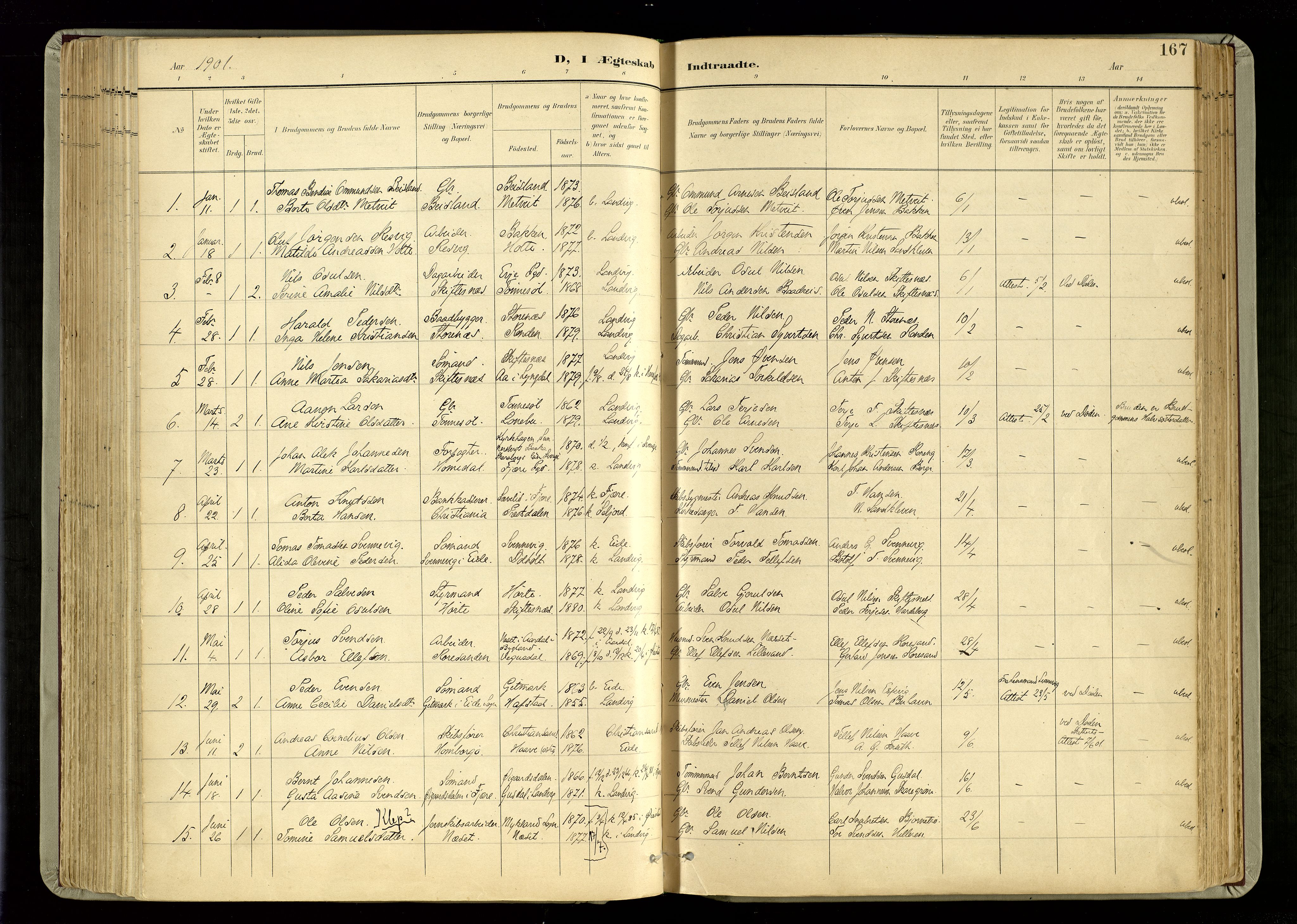 Hommedal sokneprestkontor, AV/SAK-1111-0023/F/Fa/Fab/L0007: Parish register (official) no. A 7, 1898-1924, p. 167