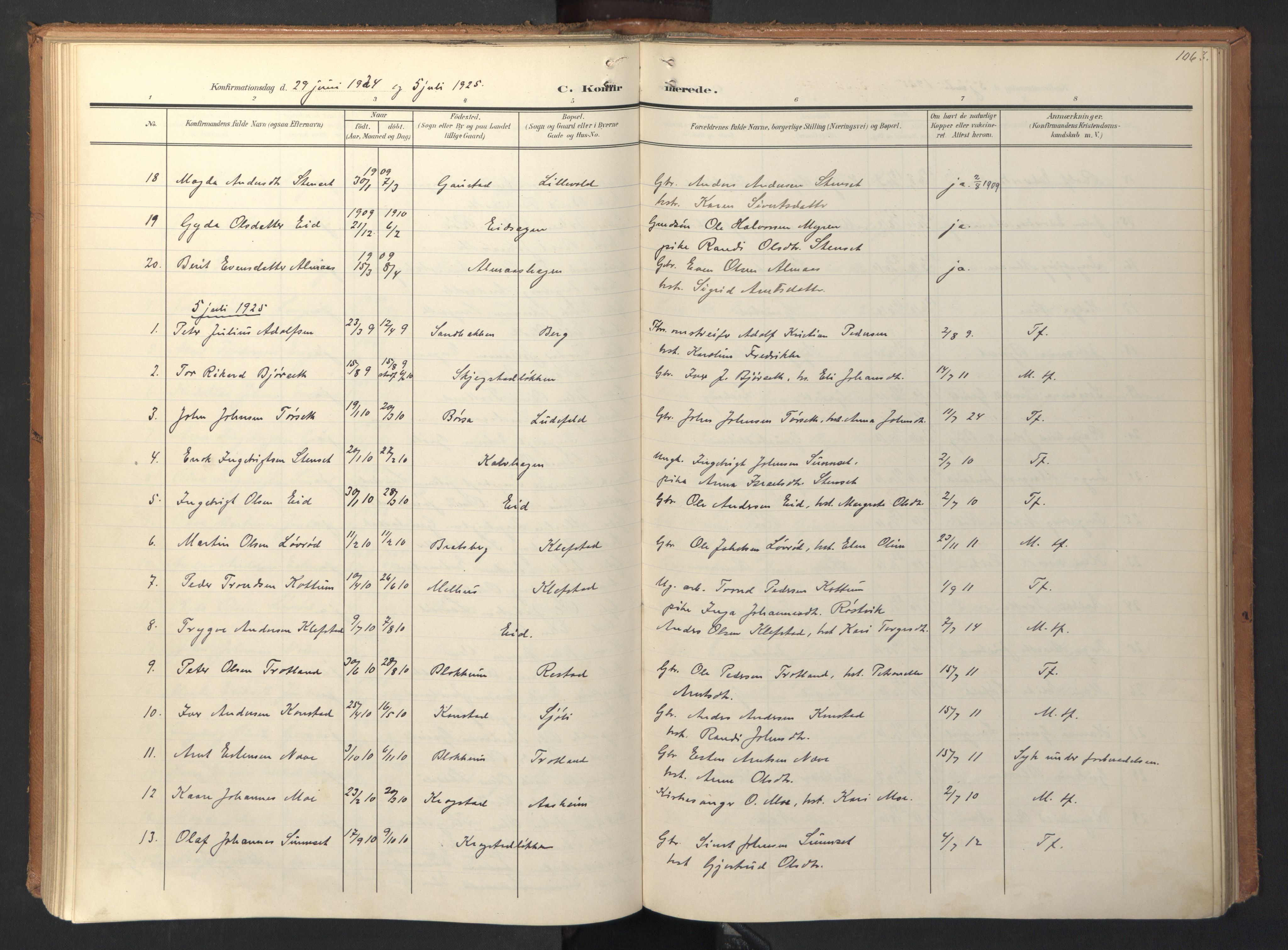 Ministerialprotokoller, klokkerbøker og fødselsregistre - Sør-Trøndelag, SAT/A-1456/694/L1128: Parish register (official) no. 694A02, 1906-1931, p. 106