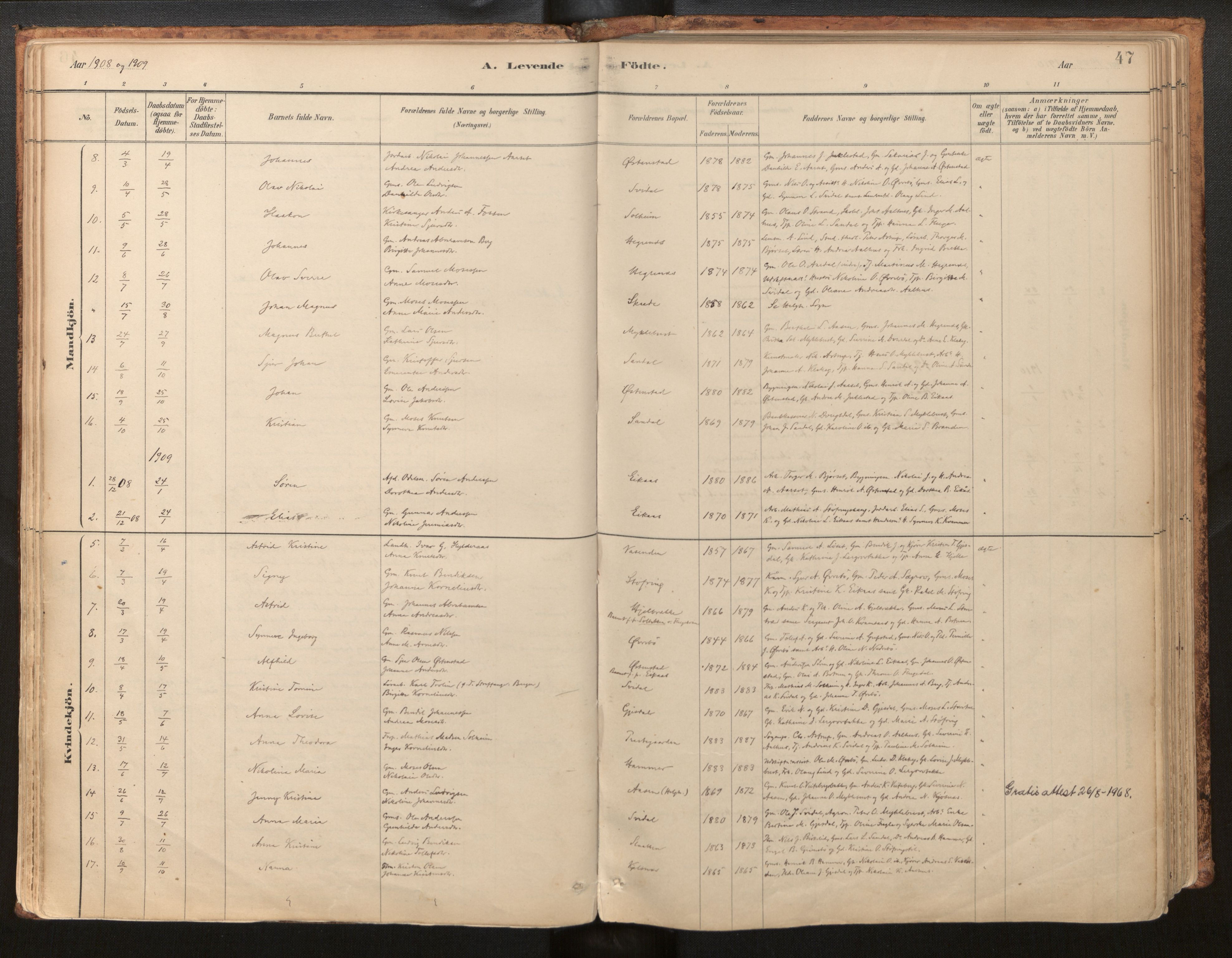 Jølster sokneprestembete, AV/SAB-A-80701/H/Haa/Haab/L0001: Parish register (official) no. B 1, 1882-1930, p. 47