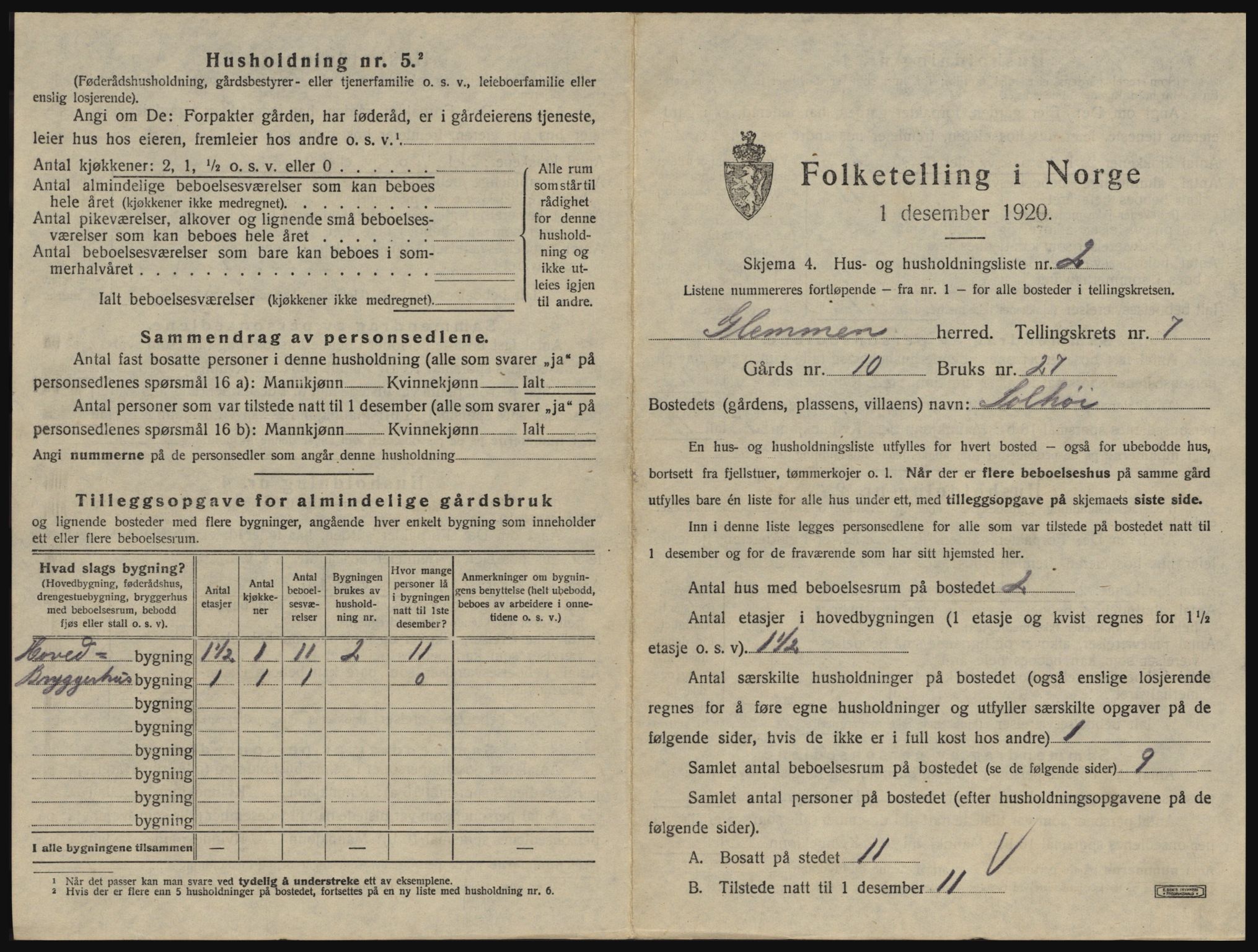 SAO, 1920 census for Glemmen, 1920, p. 2757