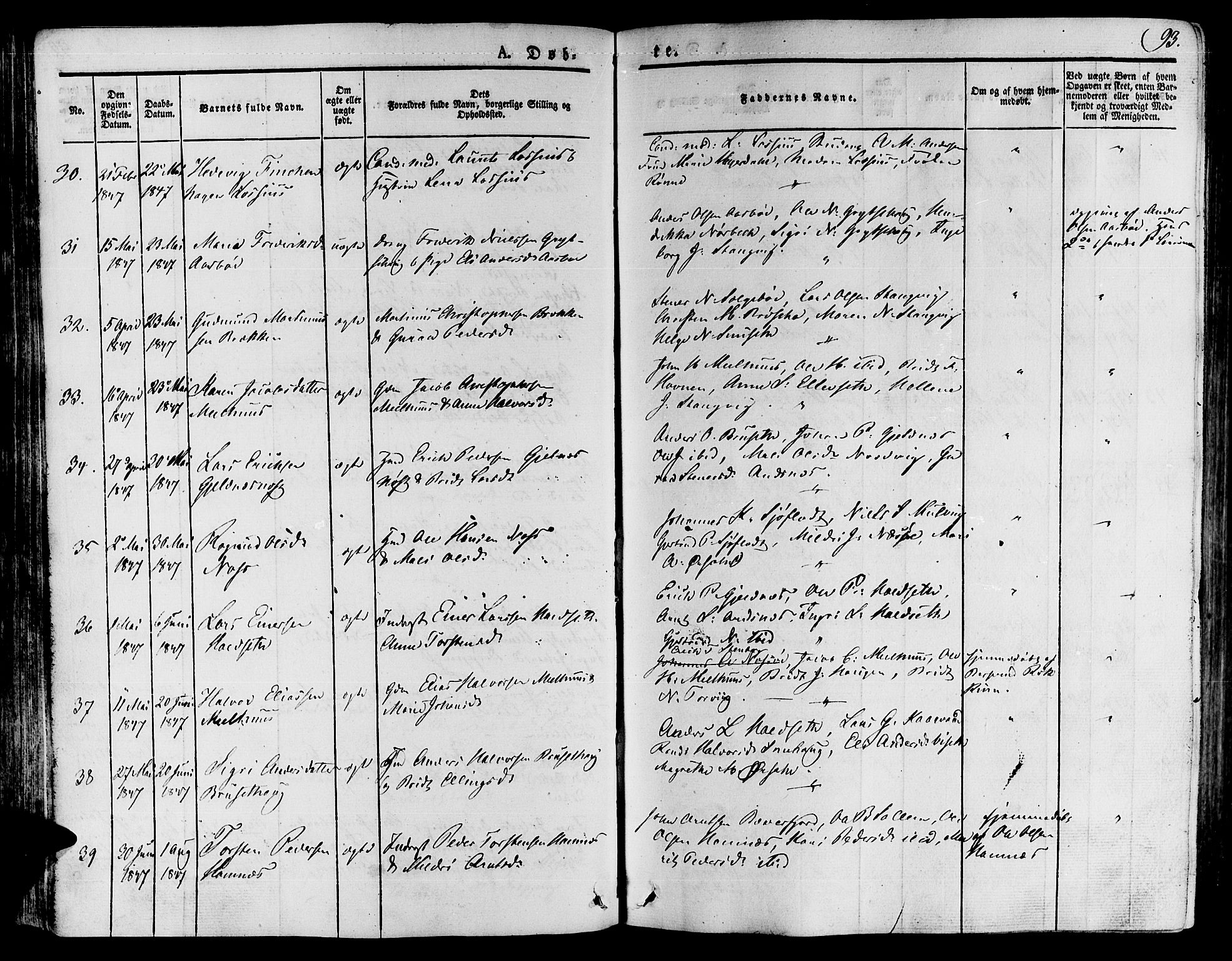 Ministerialprotokoller, klokkerbøker og fødselsregistre - Møre og Romsdal, AV/SAT-A-1454/592/L1024: Parish register (official) no. 592A03 /1, 1831-1849, p. 93