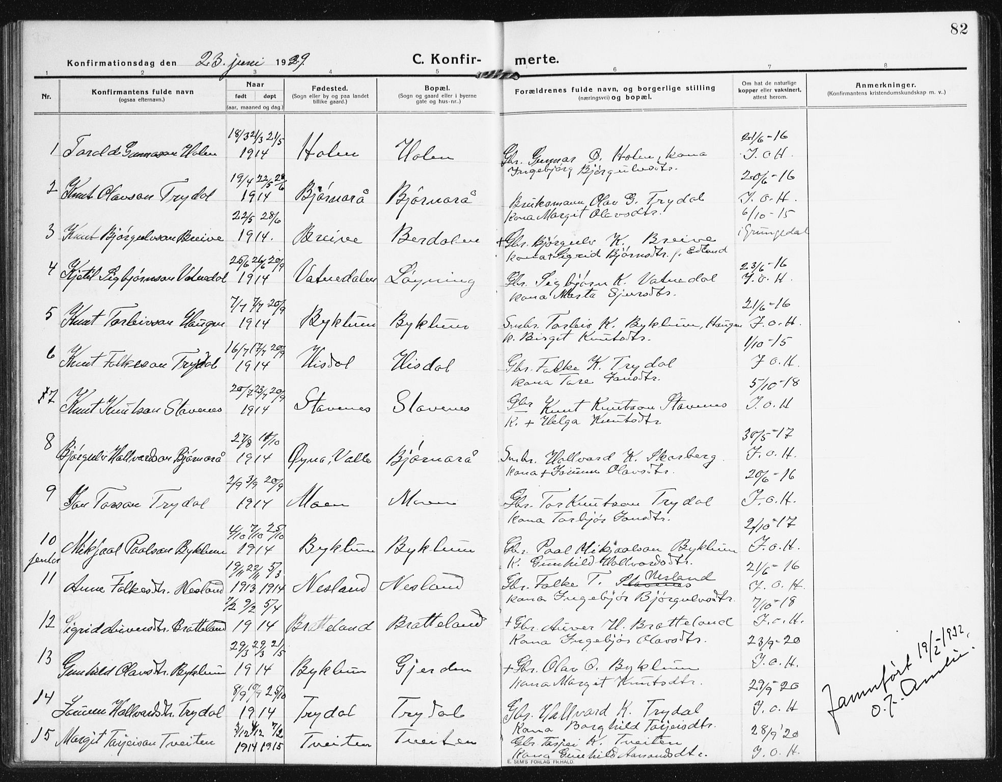 Valle sokneprestkontor, SAK/1111-0044/F/Fb/Fba/L0004: Parish register (copy) no. B 4, 1917-1944, p. 82