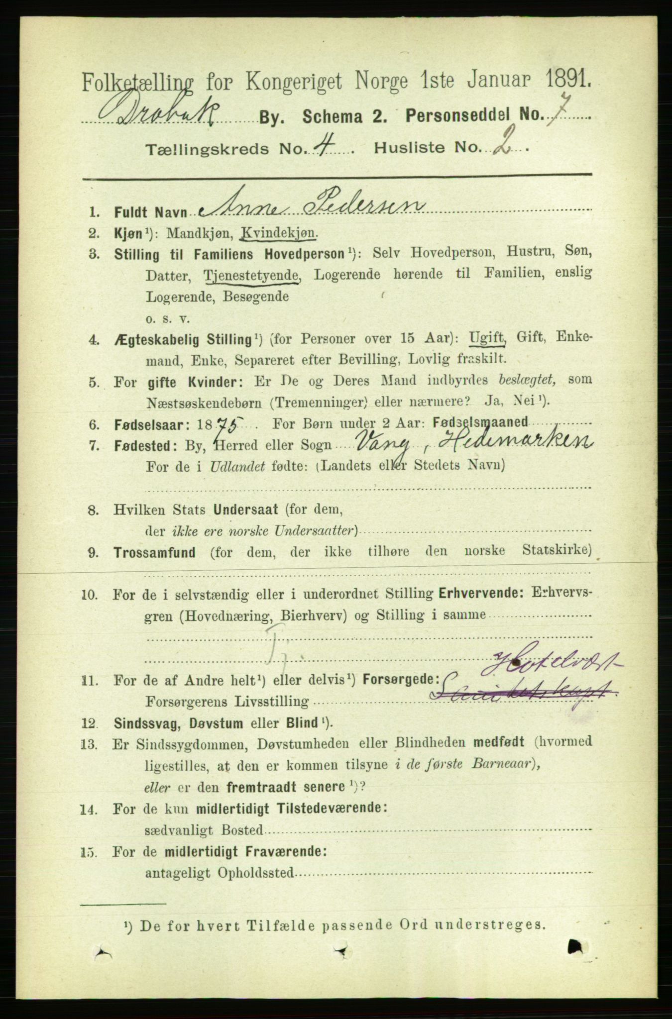 RA, 1891 census for 0203 Drøbak, 1891, p. 2537