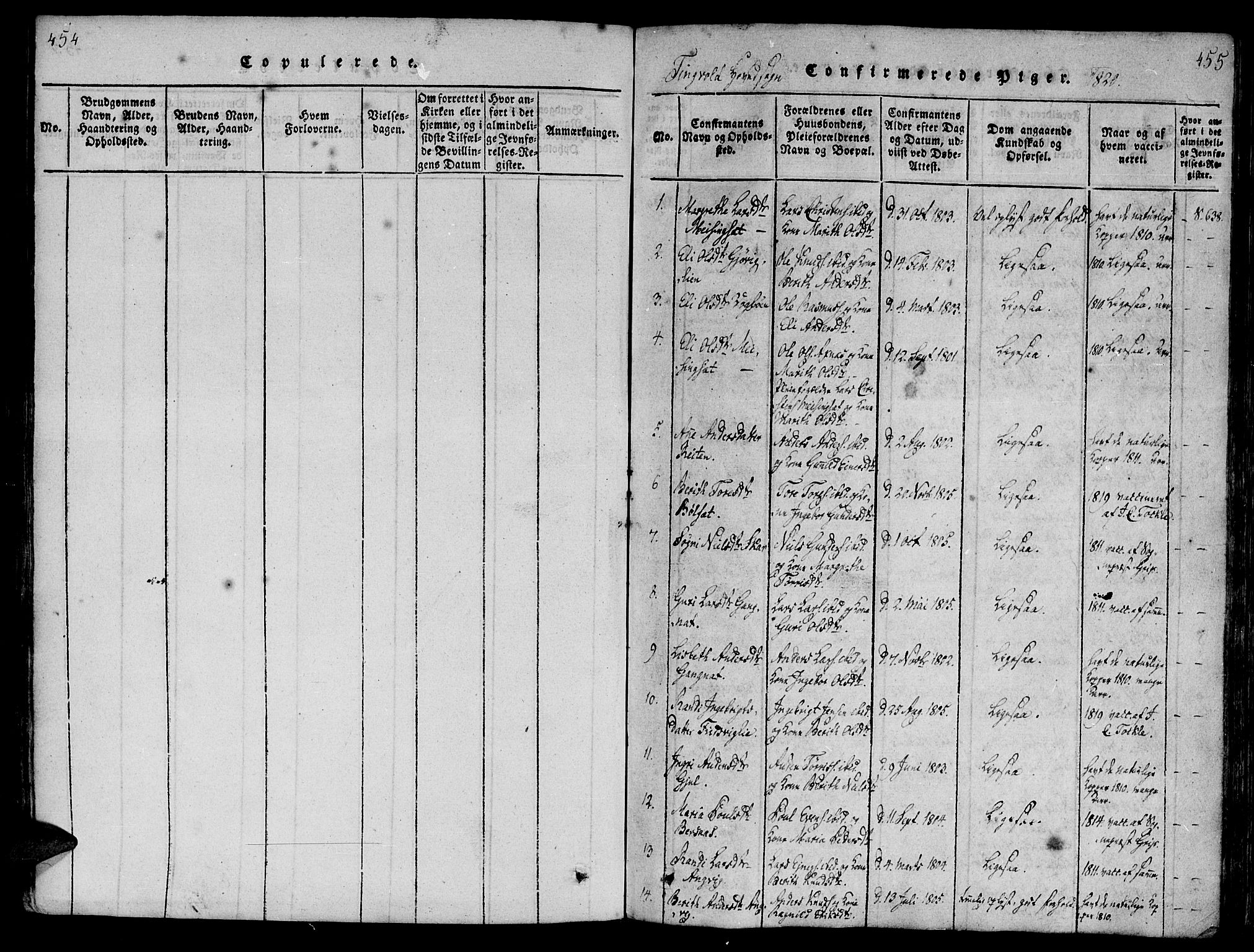 Ministerialprotokoller, klokkerbøker og fødselsregistre - Møre og Romsdal, SAT/A-1454/586/L0982: Parish register (official) no. 586A08, 1819-1829, p. 454-455