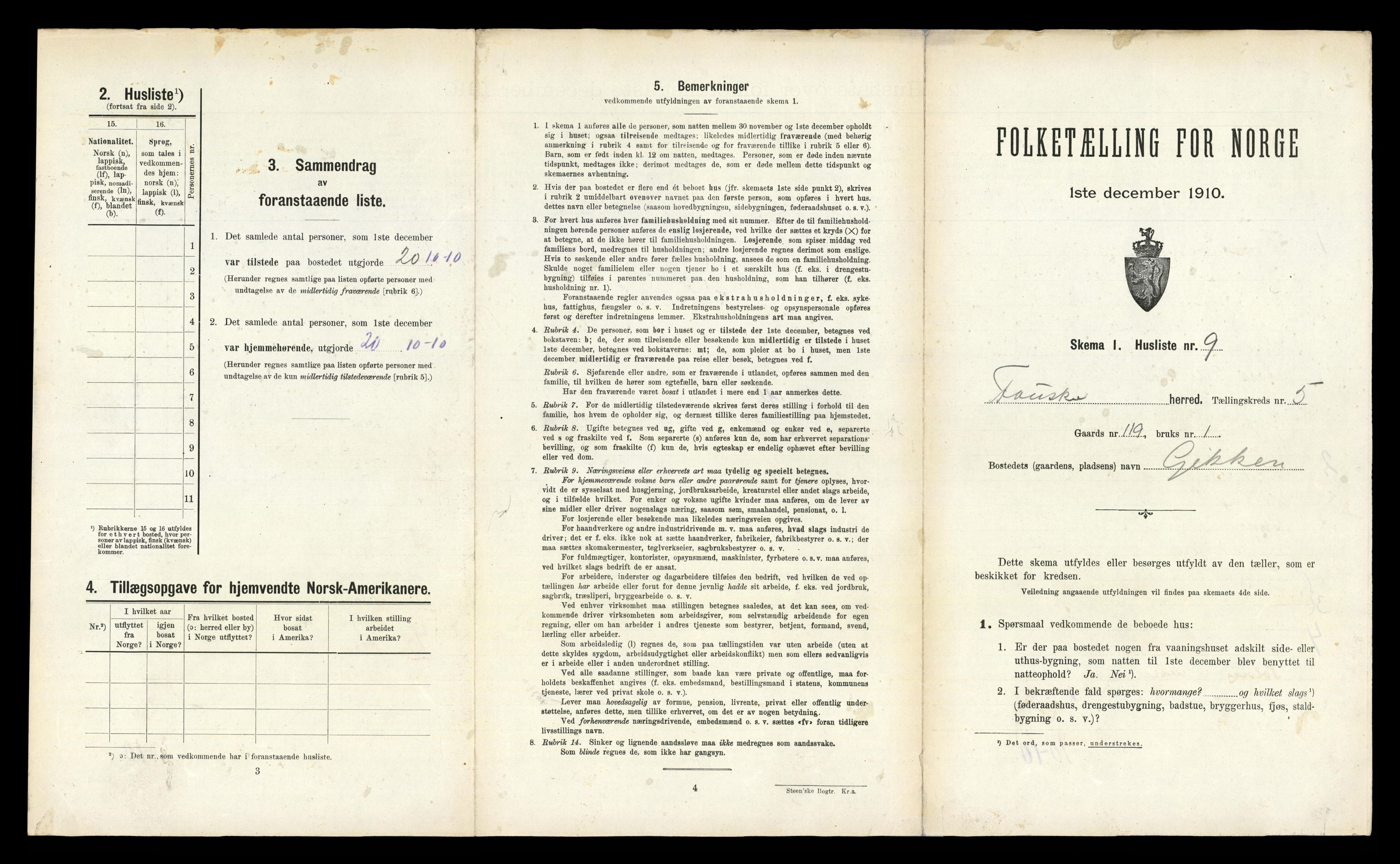 RA, 1910 census for Fauske, 1910, p. 304