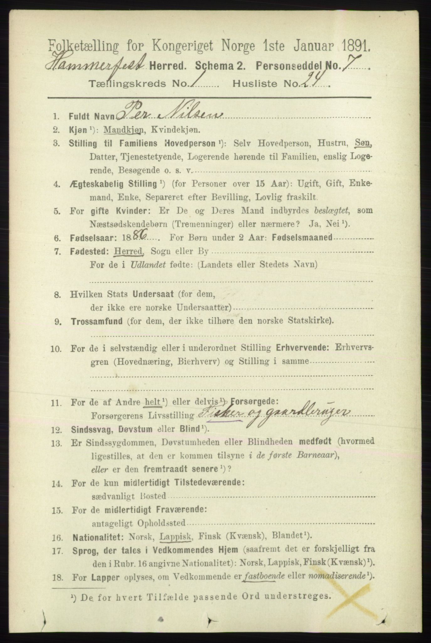 RA, 1891 census for 2016 Hammerfest, 1891, p. 243