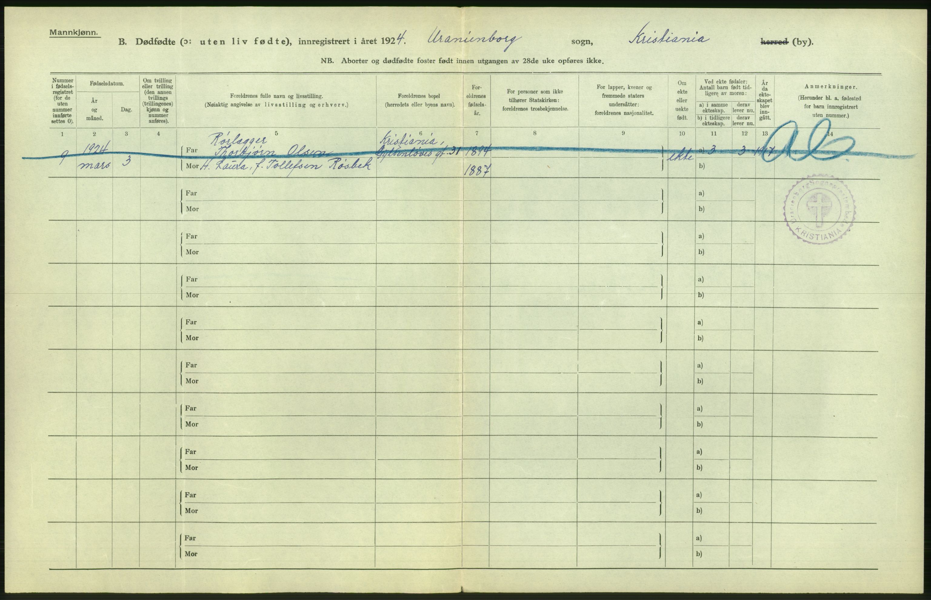 Statistisk sentralbyrå, Sosiodemografiske emner, Befolkning, AV/RA-S-2228/D/Df/Dfc/Dfcd/L0009: Kristiania: Døde kvinner, dødfødte, 1924, p. 612