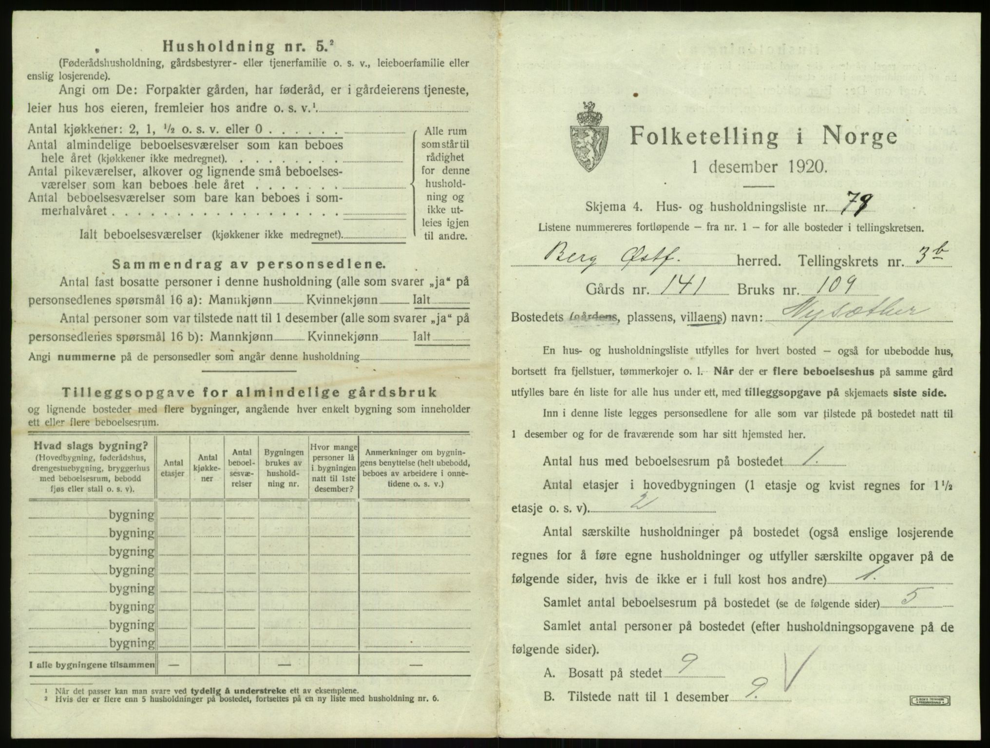 SAO, 1920 census for Berg, 1920, p. 868