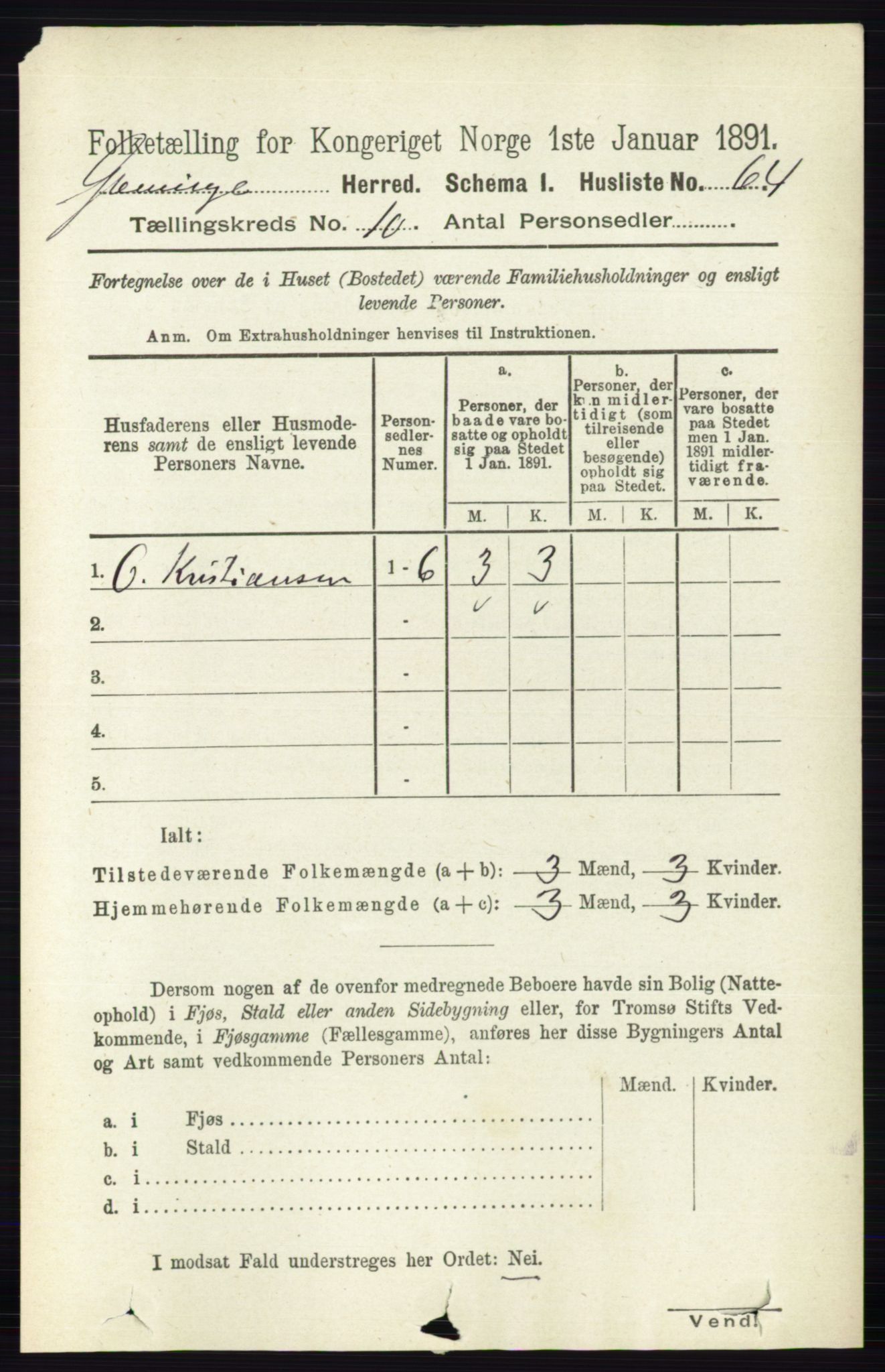 RA, 1891 census for 0132 Glemmen, 1891, p. 9964