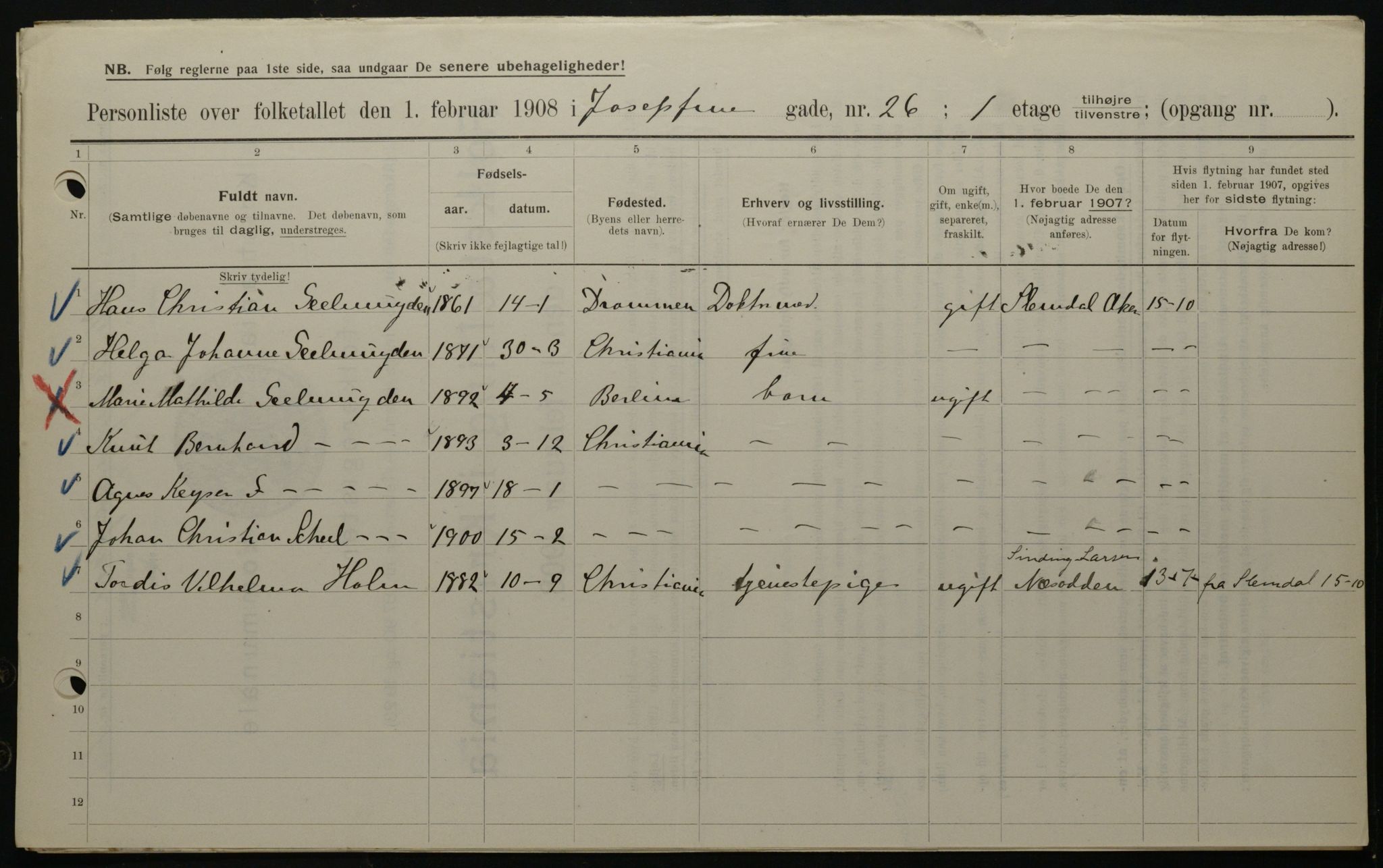 OBA, Municipal Census 1908 for Kristiania, 1908, p. 42445