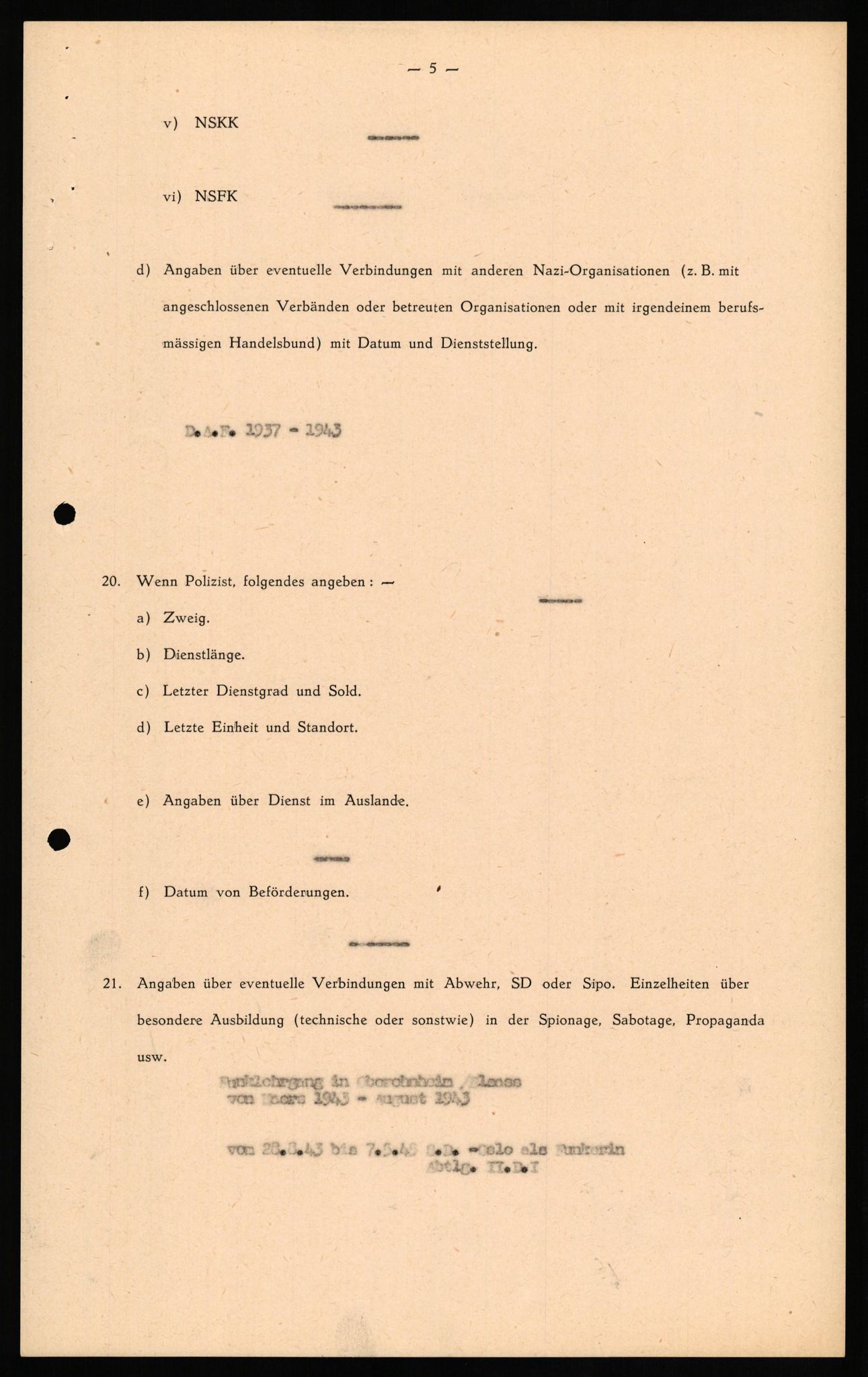 Forsvaret, Forsvarets overkommando II, RA/RAFA-3915/D/Db/L0020: CI Questionaires. Tyske okkupasjonsstyrker i Norge. Tyskere., 1945-1946, p. 51