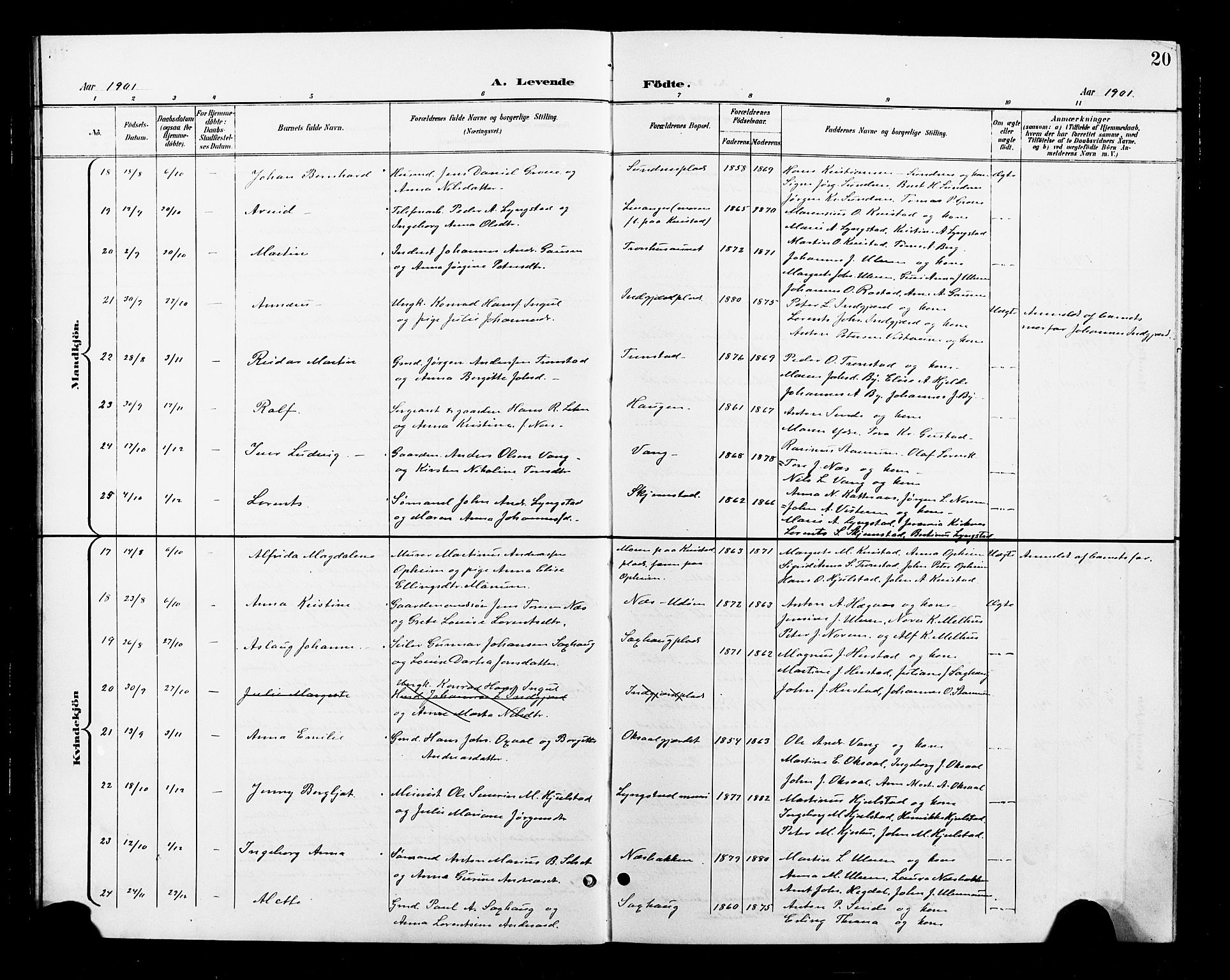 Ministerialprotokoller, klokkerbøker og fødselsregistre - Nord-Trøndelag, SAT/A-1458/730/L0302: Parish register (copy) no. 730C05, 1898-1924, p. 20