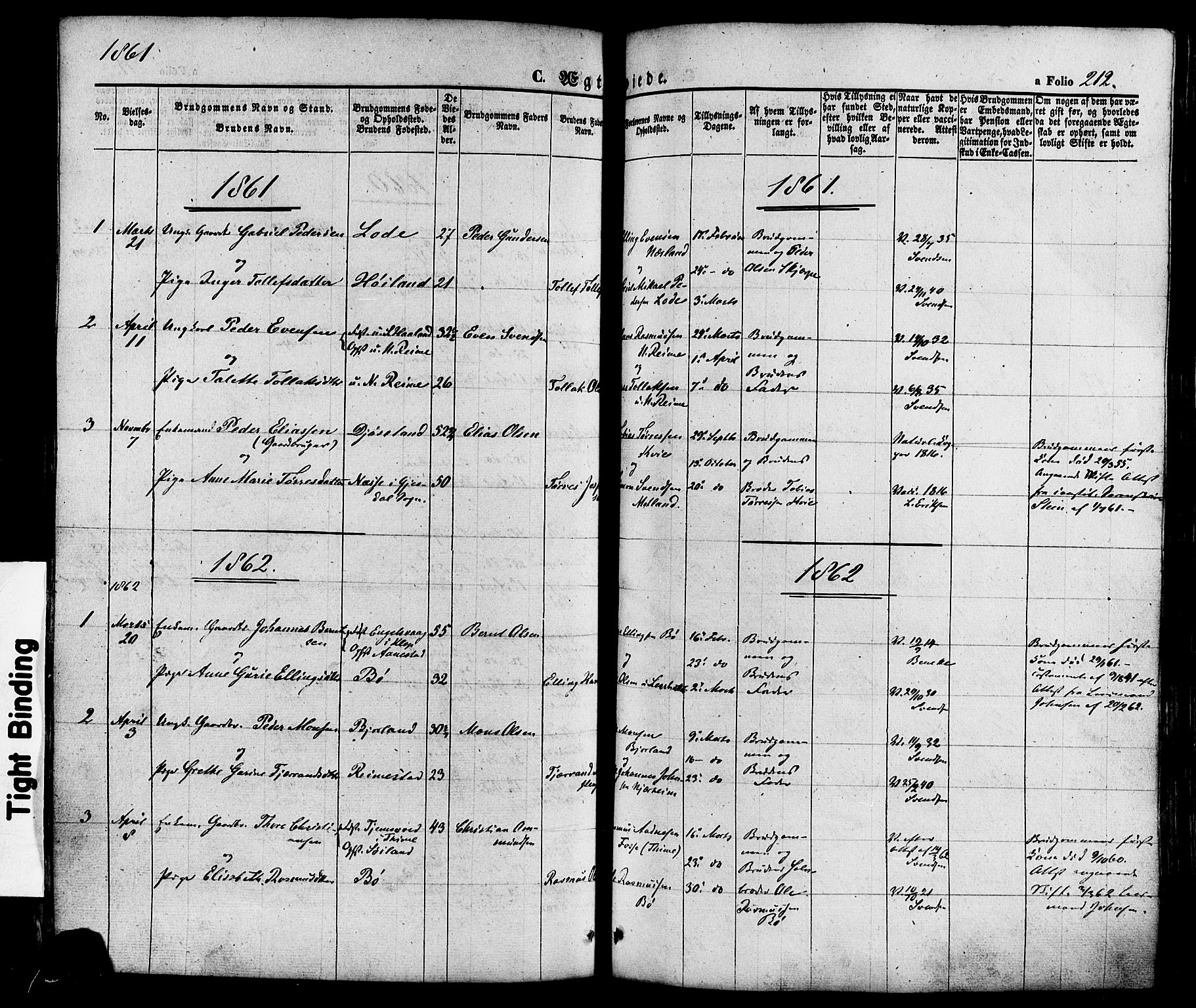 Hå sokneprestkontor, SAST/A-101801/001/30BA/L0008: Parish register (official) no. A 7, 1853-1878, p. 212