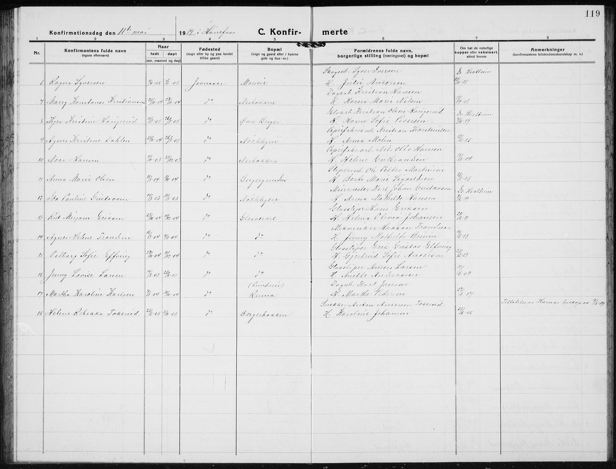 Jevnaker prestekontor, AV/SAH-PREST-116/H/Ha/Hab/L0005: Parish register (copy) no. 5, 1919-1934, p. 119