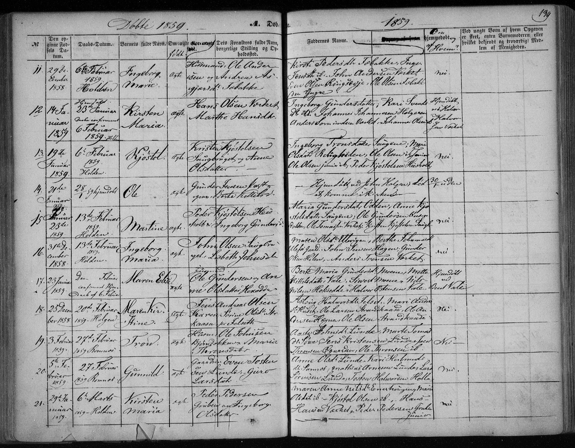 Holla kirkebøker, AV/SAKO-A-272/F/Fa/L0005: Parish register (official) no. 5, 1849-1860, p. 139