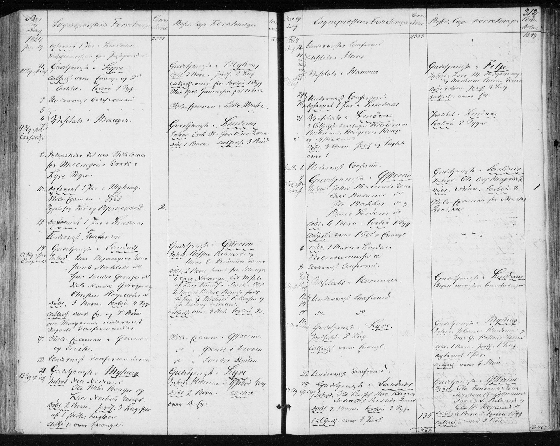 Lindås Sokneprestembete, AV/SAB-A-76701/H/Haa/Haaa/L0016: Parish register (official) no. A 16, 1863-1875, p. 312