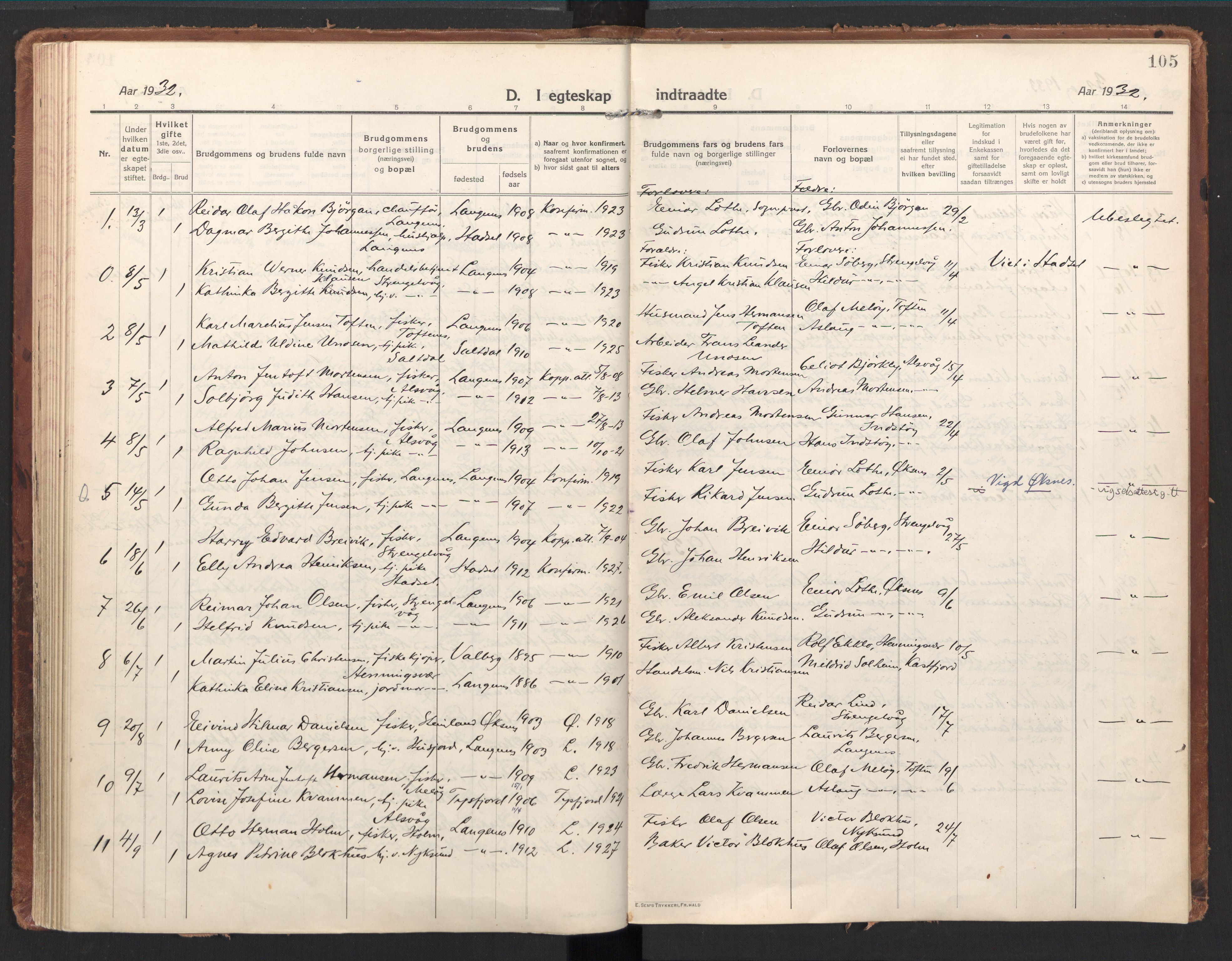 Ministerialprotokoller, klokkerbøker og fødselsregistre - Nordland, SAT/A-1459/894/L1357: Parish register (official) no. 894A03, 1913-1934, p. 105