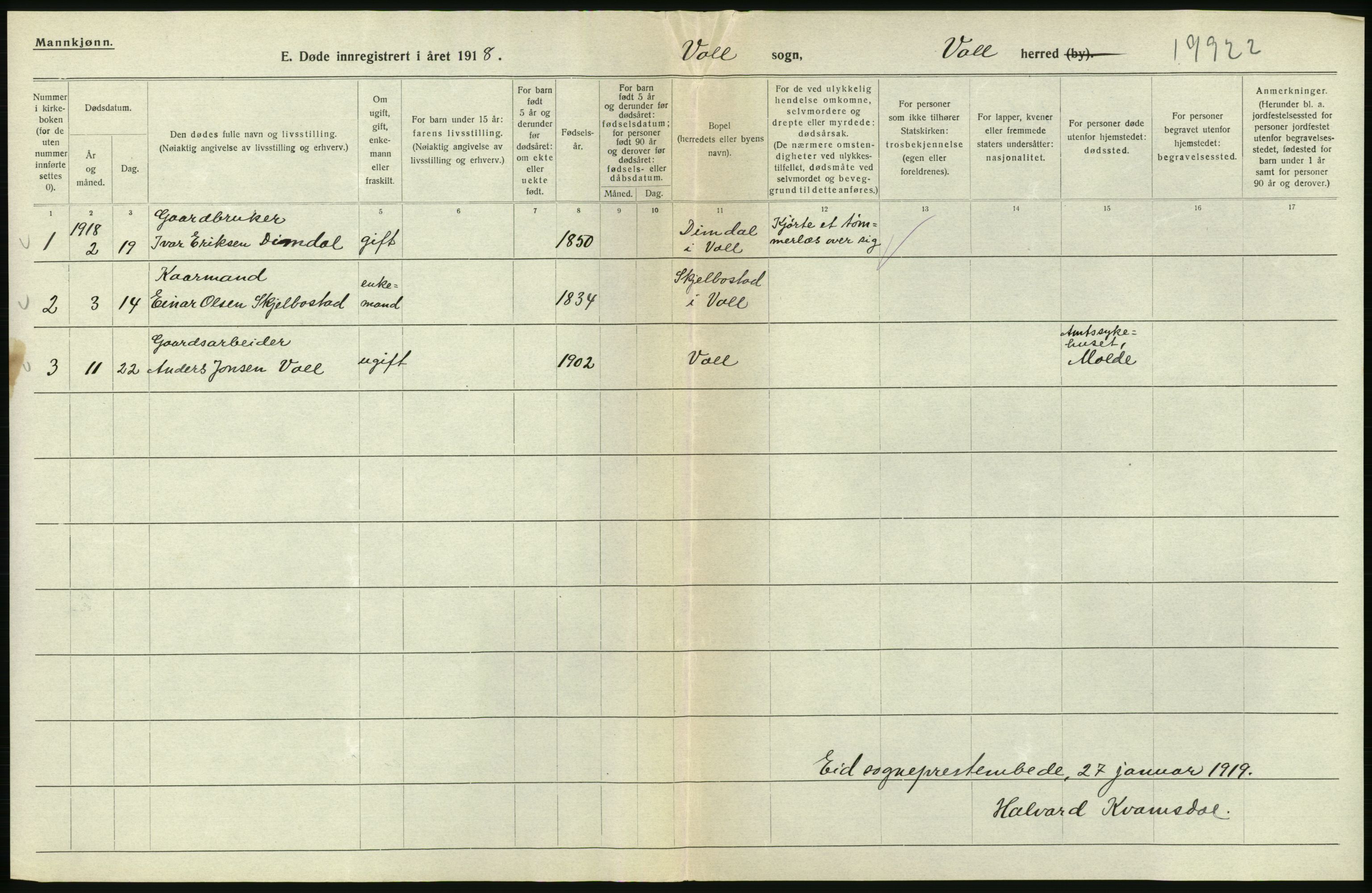 Statistisk sentralbyrå, Sosiodemografiske emner, Befolkning, AV/RA-S-2228/D/Df/Dfb/Dfbh/L0045: Møre fylke: Døde. Bygder og byer., 1918, p. 392