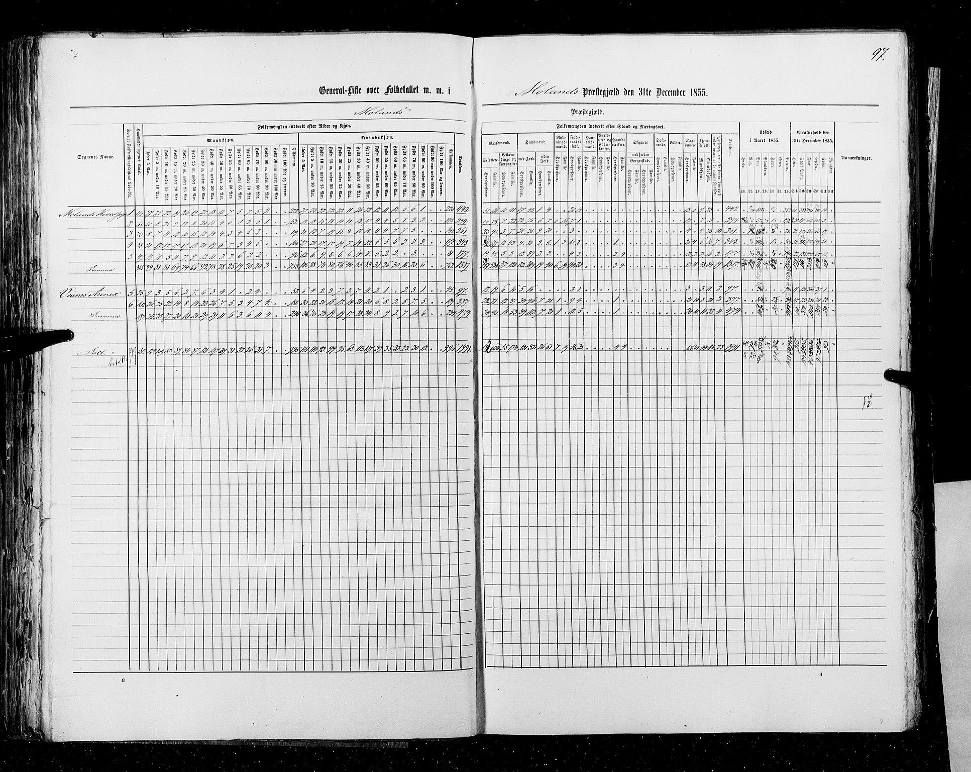 RA, Census 1855, vol. 3: Bratsberg amt, Nedenes amt og Lister og Mandal amt, 1855, p. 97